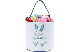 Easter Eggs Basket Premium Canvas Easter Bunny Basket with Fluffy Tail for...