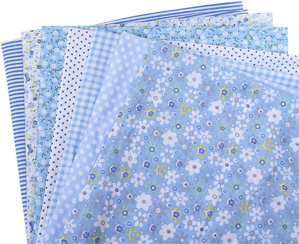 7 Pcs Small Cotton Fabrics DIY Craft Flower Squares Patchwork Lint for Sewing Scrapbooking Quilting Artcraft (Blue)