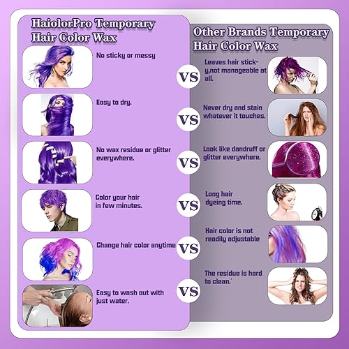 Miniatura 5 de HaiolorPro Cera de tinte temporal para el cabello morado, espray de color para el cabello no permanente para niños, cera de pintura de maquillaje