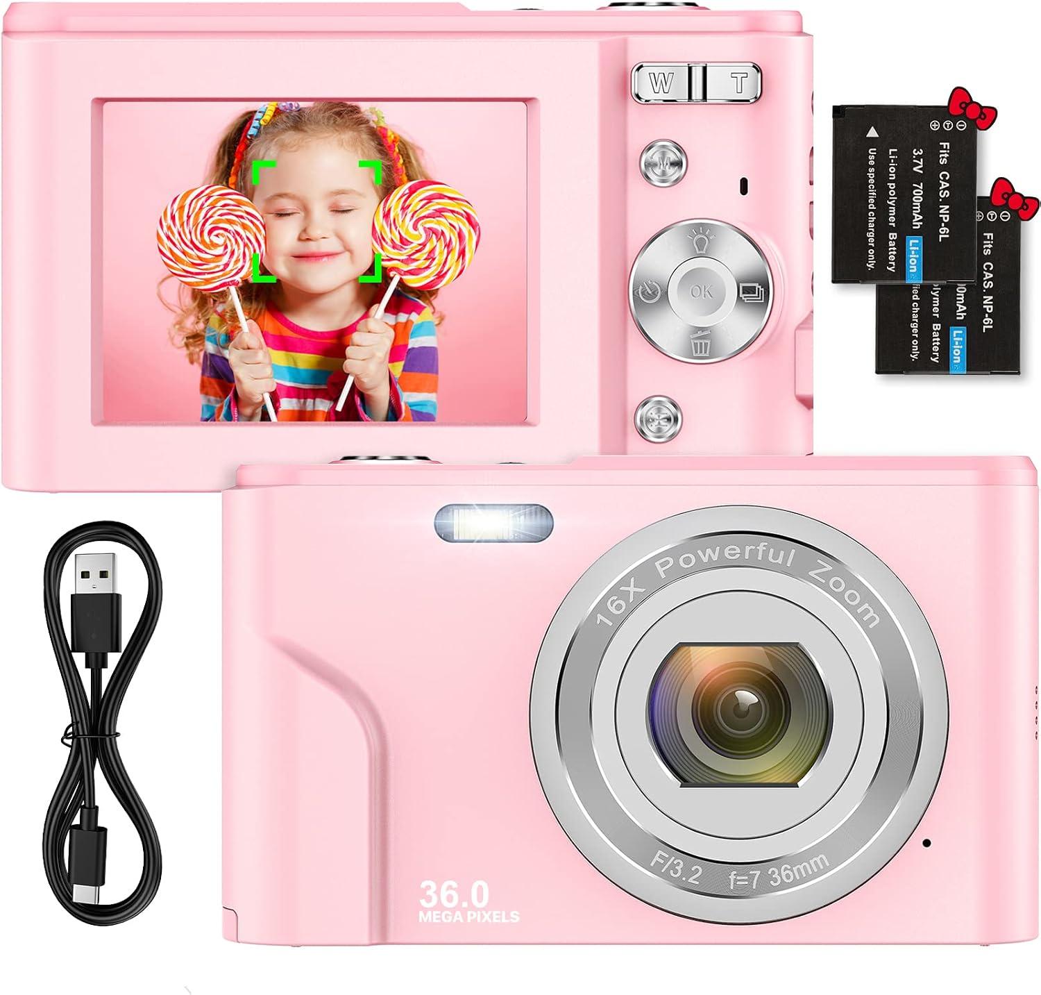 Digital Camera, wechi 1080P HD Digital Students Cameras Pink Video Camera Vlogging Camera with 16X Digital Zoom, Mini Camera for Kids/Teens/Seniors/Beginners