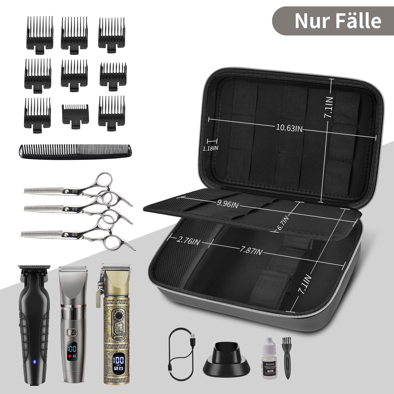 Boobowl Haarschneider Zubehör Tasche für Clipper und Zubehör, Men Hair Trimmer Box, Portable Clipper Aufbewahrungshalter für Haarschneiden, Guard Grooming Kit (nur Box) (Schwarz Silber)