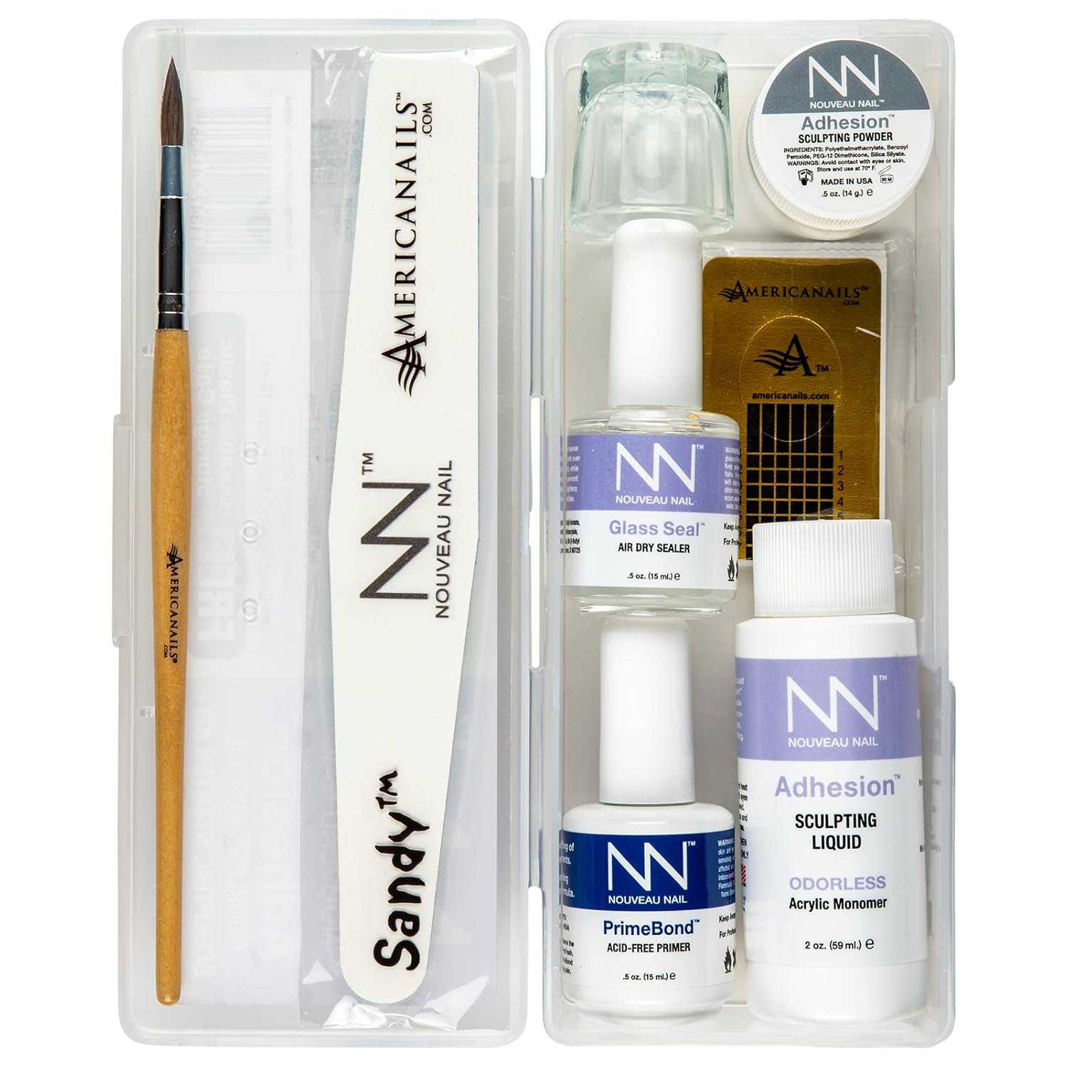 Adhesion Odorless Acrylic Sculpting Starter Kit - Clear Acrylic Powder, Acid-Free Primer, Top Coat