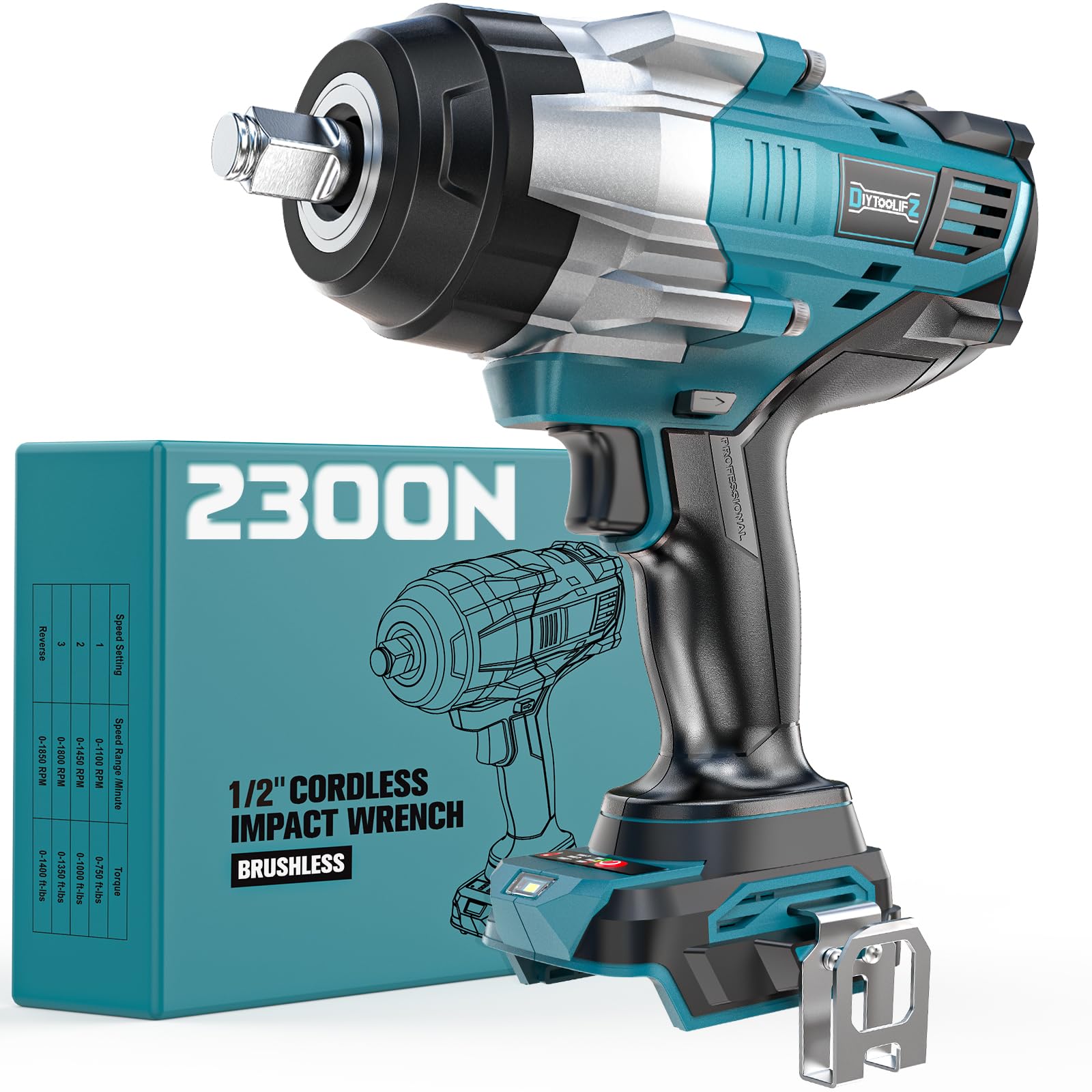DIYtoolifz Cordless Impact Wrench 1/2" Compatible with Makita 18V Battery, 1700 Ft-lbs High Torque Impact Driver, Electric Impact Gun with 4 Speed