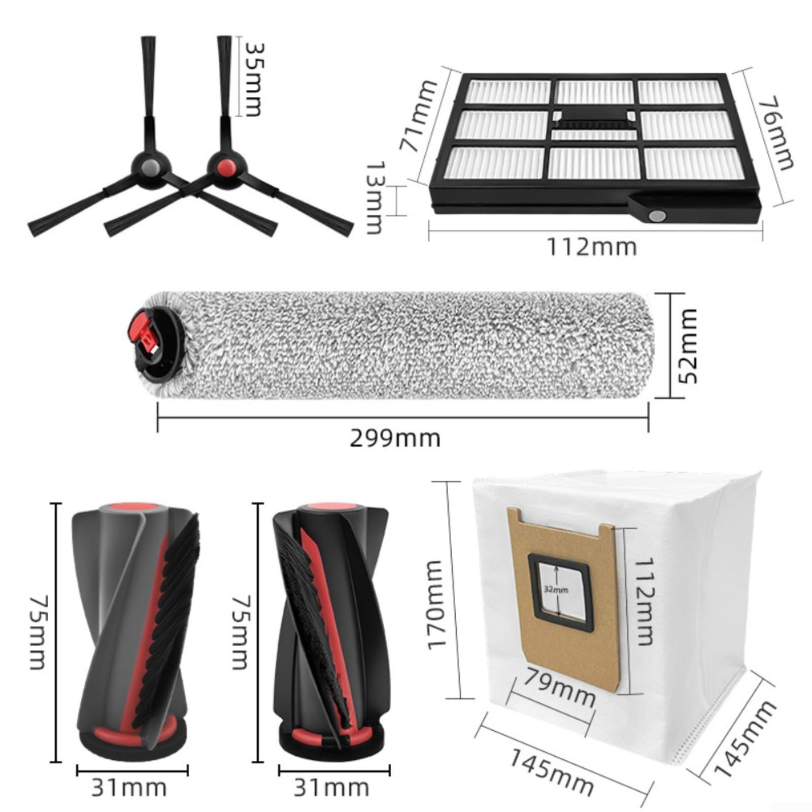 Zestaw części zamiennych do robota odkurzającego Eufy Omni E28 i E25, ze szczotką wałkową, mopem, workiem do kurzu, szczotkami bocznymi, filtrami i szczotką do czyszczenia (filtry wersji 2)