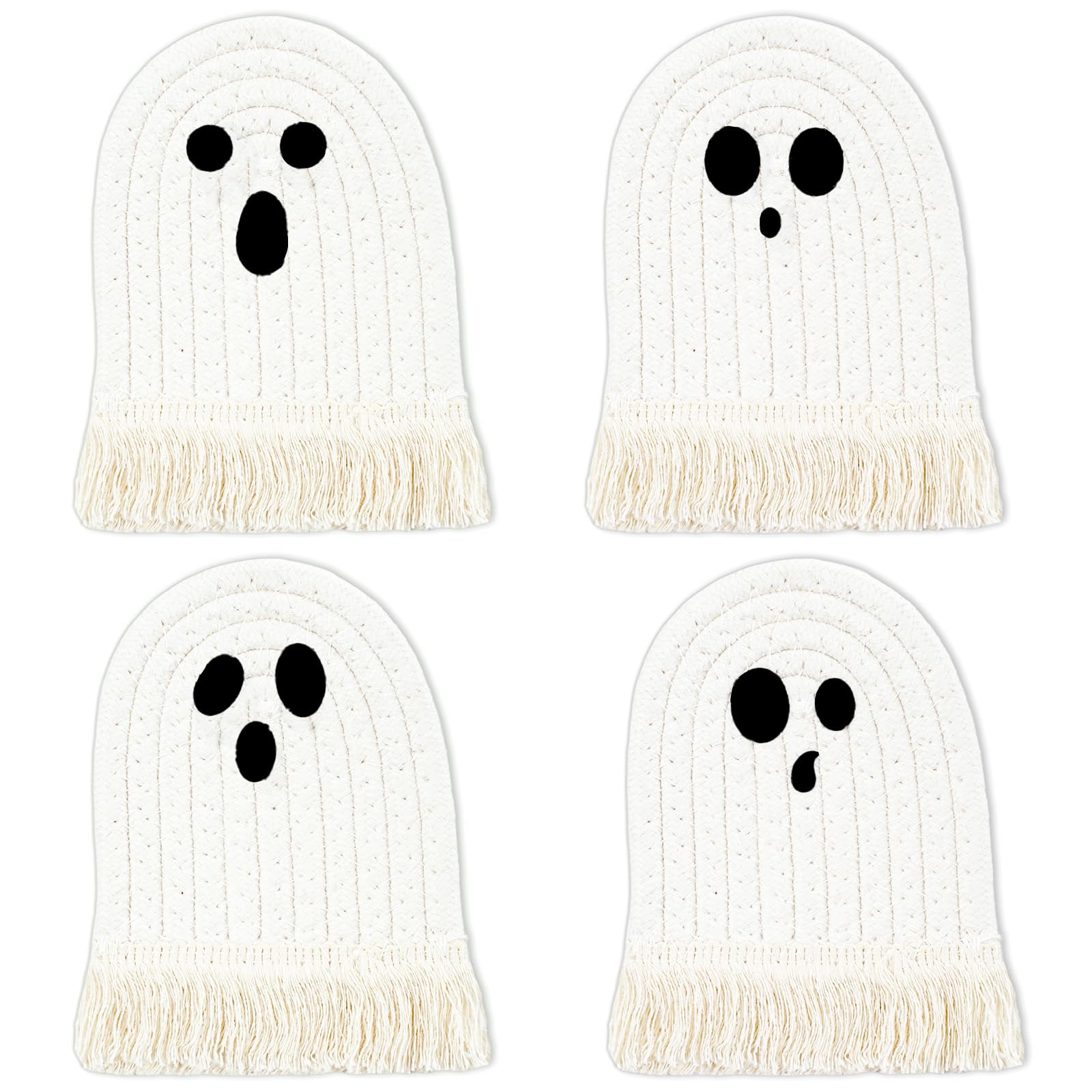 Dessous de verre fantôme Halloween en coton tressé Whaline - Lot de 4