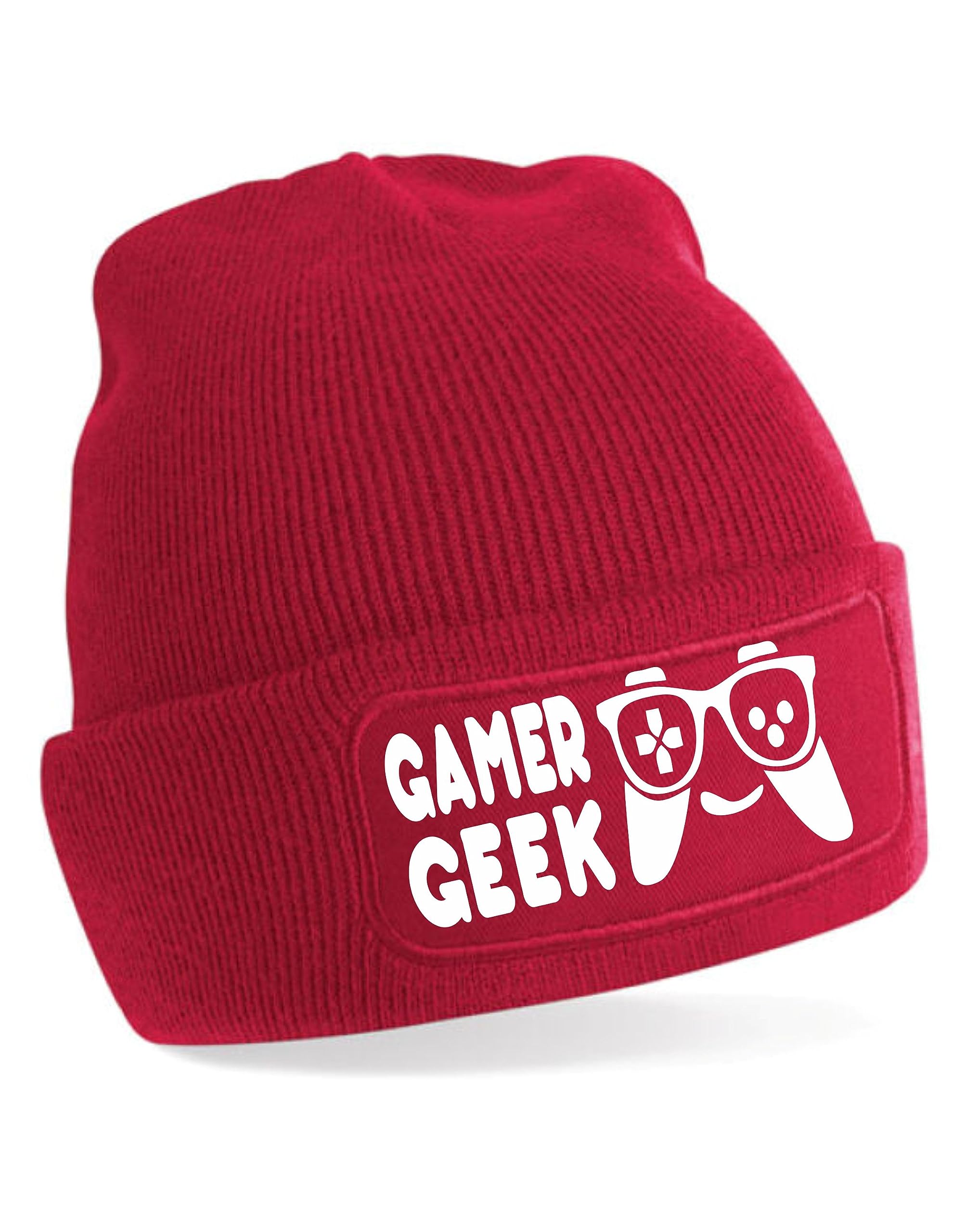 Print4U Gamer Geek Beanie Hat Gaming Teenager Gift for Men & Ladies Red
