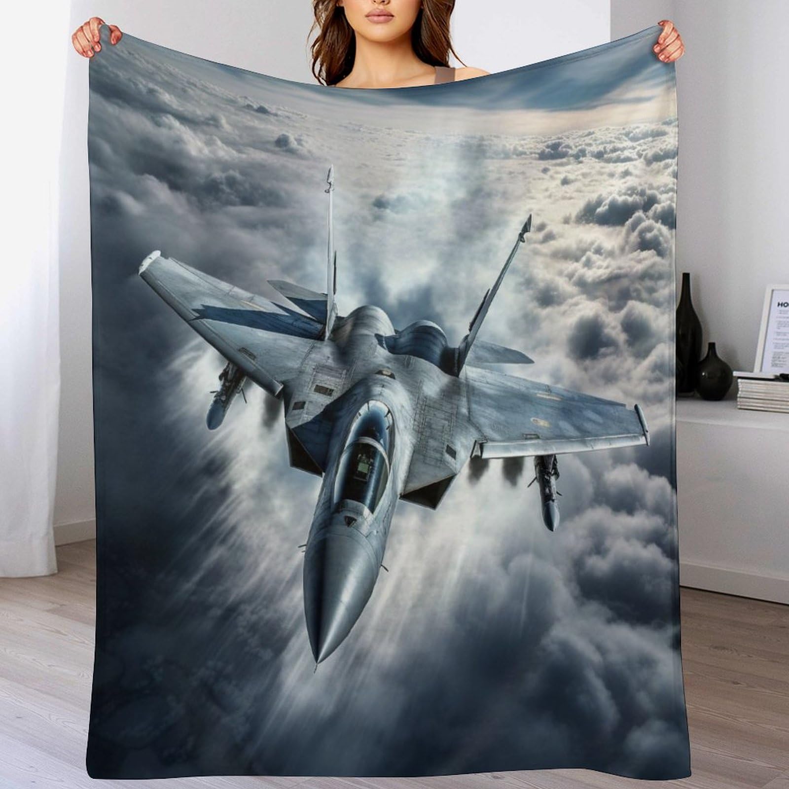 Couverture airplane combattant 140x180cm en flannel douce pour enfant