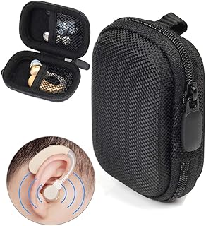 Designed Protective Case for Hearing Aid, Hearing Amplifier, Personal Sound Amplifier, Hearing Device, Listening Device, Strong Mini Case with Mesh Pocket, Universal Design (Ballistic Black)