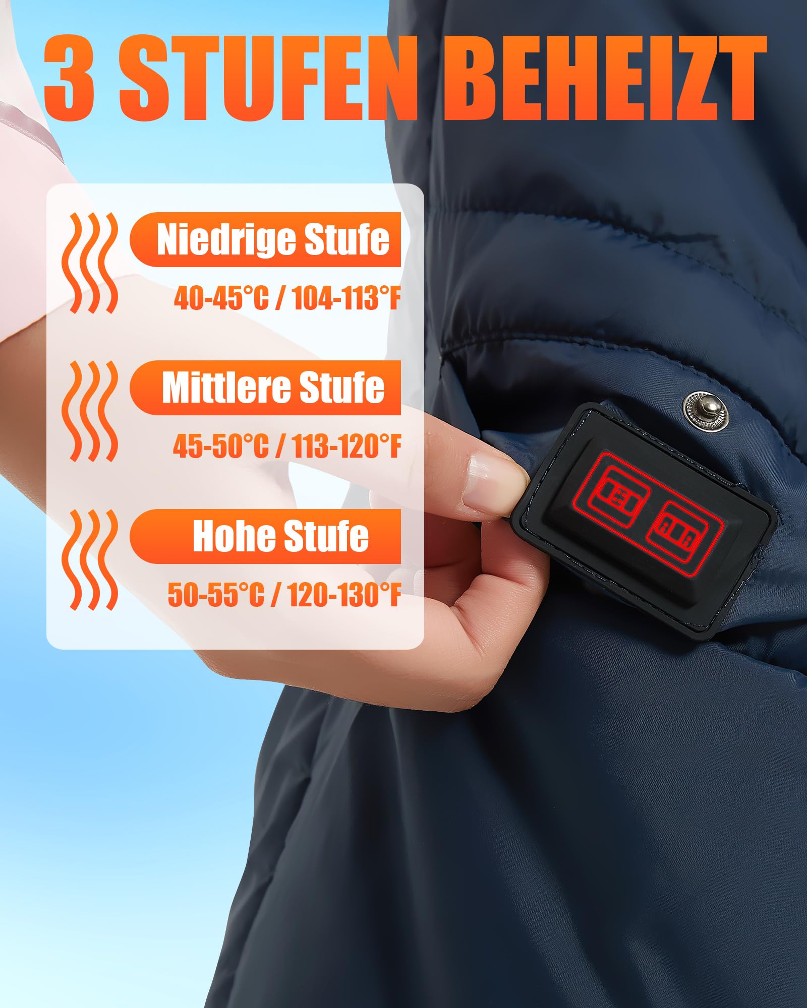 Coperta elettrica senza fili, con batteria da 20000 mAh, 7,4 V, per uomo e donna, 132 x 110 cm, portatile, con 8 zone di riscaldamento e 3 livelli di temperatura per casa e ufficio