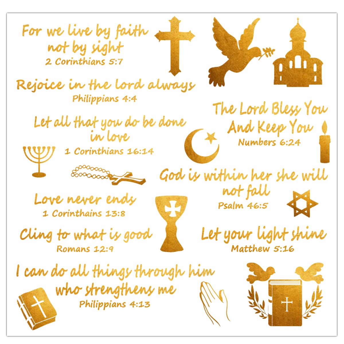 Jesus Faith Stickers,Rub On Transfers Stickers Bible Verse Motivational Labels Christian Religious Inspirational Stickers Scripture Inspirational Sticker Gold Foil Transfer Sticker,2 Sheets