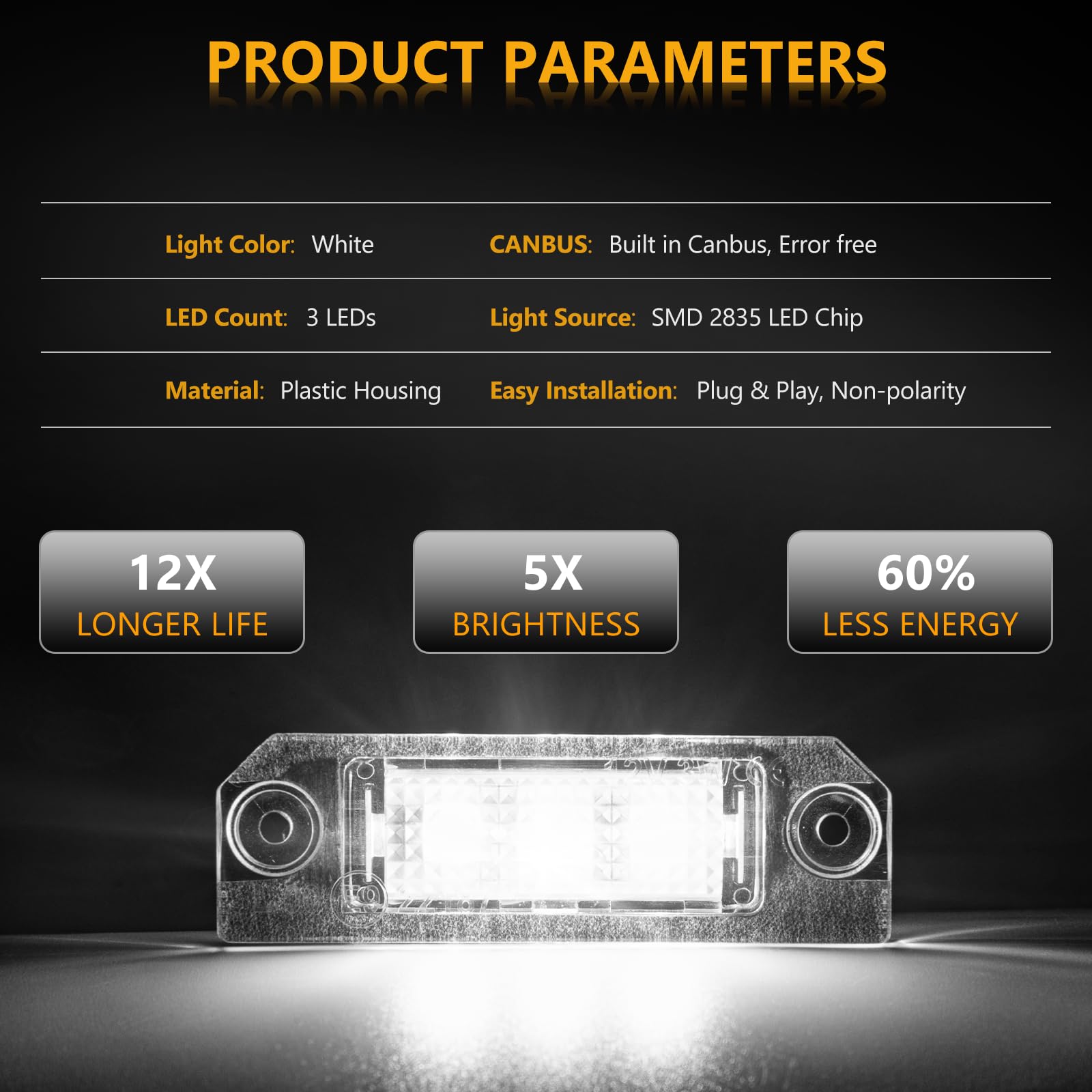 POPMOTORZ LED Luci Targa, 2 Pezzi Luce Targa a LED 3 LEDs 2835 SMD con Canbus Sesign Senza Errori 6000k Xenon Bianco per VW Golf 5 Caddy 3 P-assat 3C B6 T-ouran T5 J-etta Skoda Superb