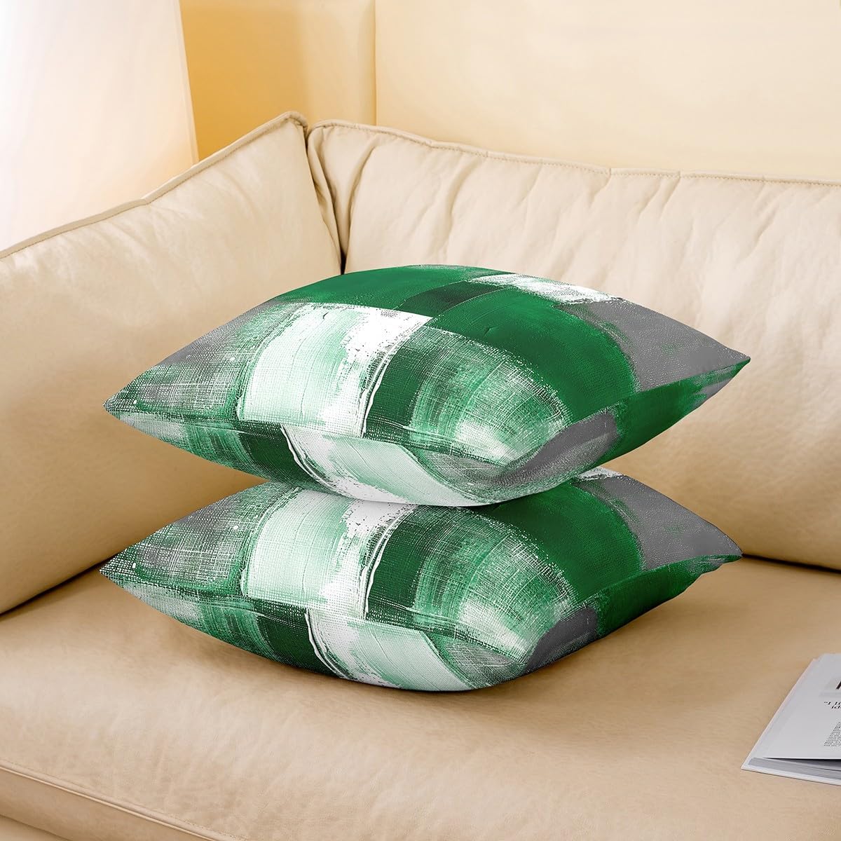 Erosebridal Green White Gray 24x24 inch Set of 2 Throw Pillow Covers Aesthetic Pillow Covers, Watercolor Cushion Covers Watercolor Ombre Accent Pillow Cases for Bed