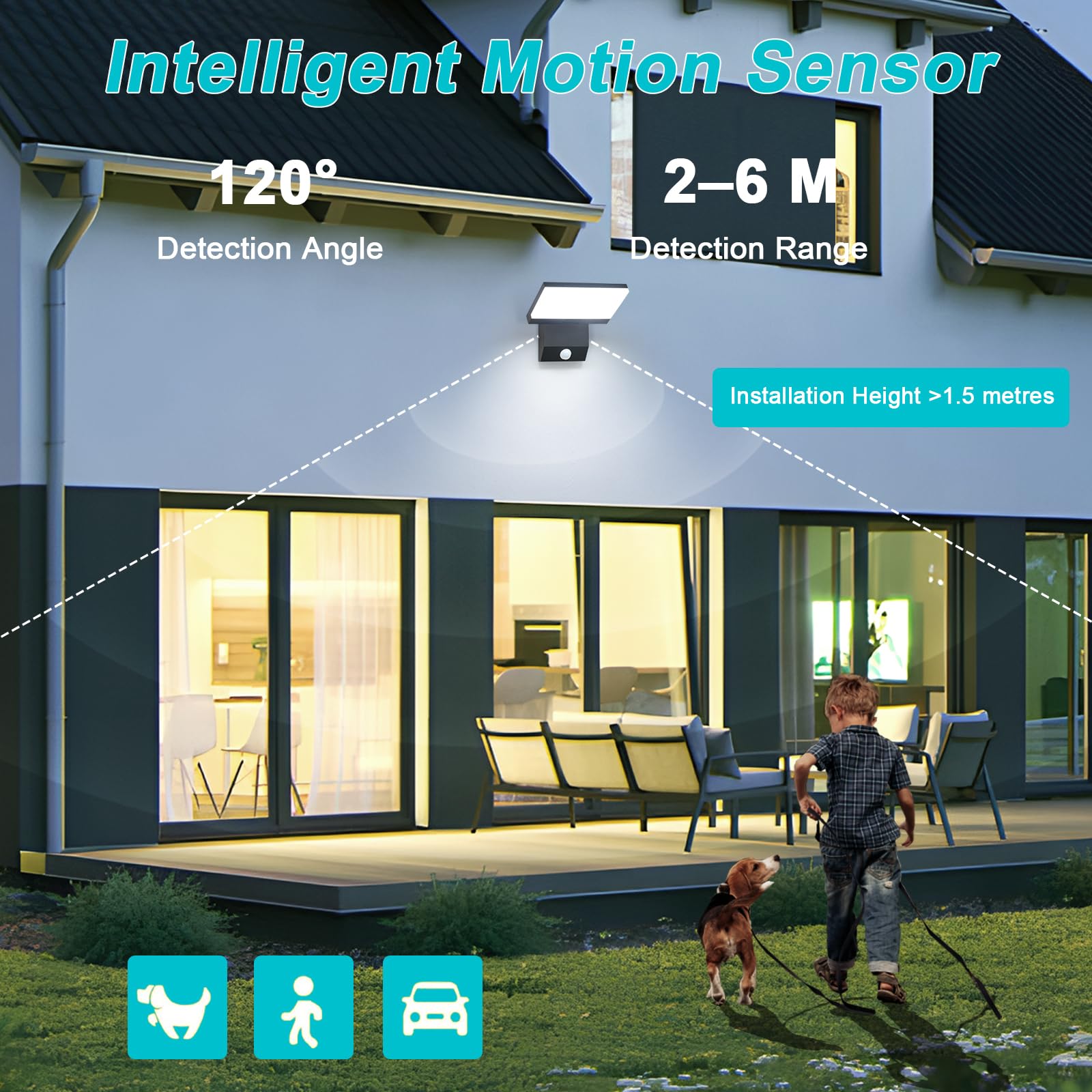 Comely Aplique Pared Exterior con Sensor de Movimiento, 24W Lampara Exterior Pared LED, IP65 Impermeable Aplique Negro para Patio, Jardín, Terraza, 6500K