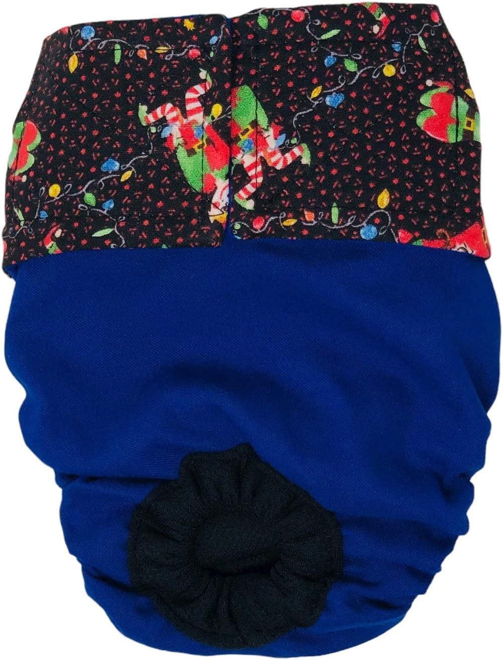 Christmas Elves on Blue Dog Diaper, XS, with Tail Hole - Made in USA