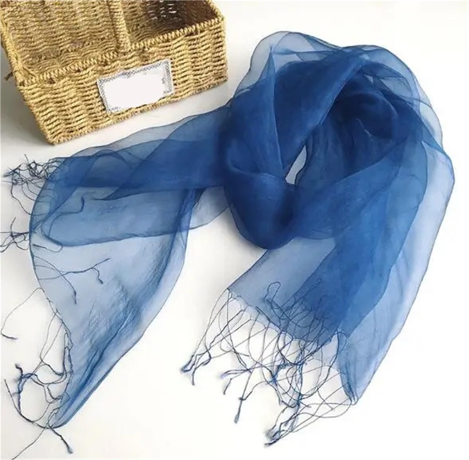 Primaverile Grande Leggera Sciarpa di seta da donna colore blu scuro lunga con scialle semplice alla moda