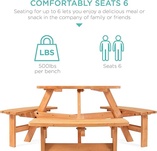 Vista 3 de Best Choice Products, juego de mesa de picnic de madera para 6 personas, de acabado natural