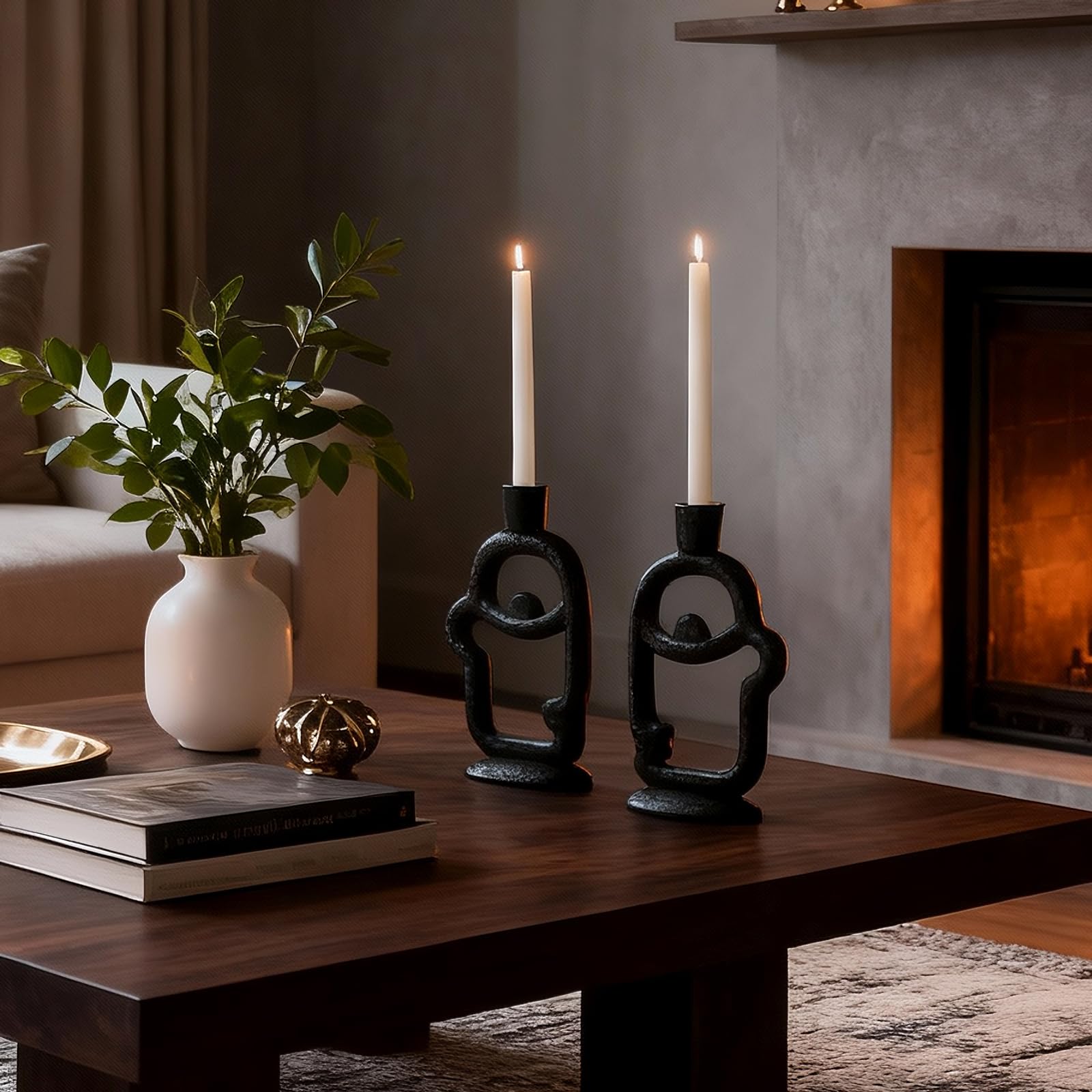 Portavelas cónico decorativo con cara – Moderno candelabro abstracto creativo para centro de mesa, soporte negro mediano para velas para decoración del hogar, comedor, fiesta, cumpleaños, regalos de