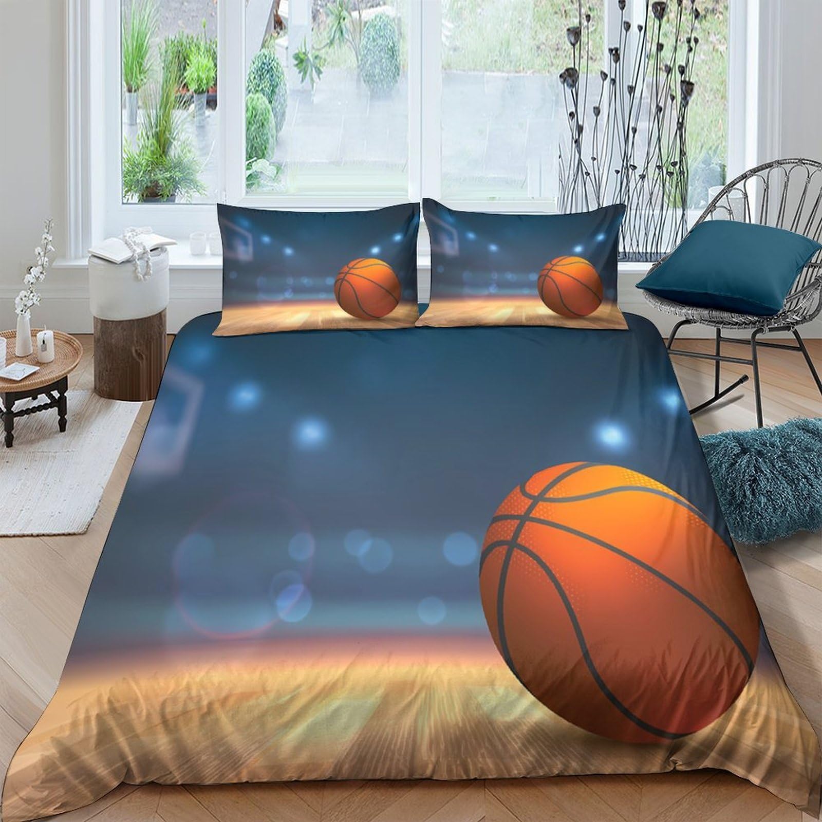 Ctjqhvkz Style-7 3D Printed Basketball Court Fitted Sheet Microfiber Soft Orange Ball Bed Cover For Bedroom Dorm Mattress Decor Single（135X200cm）