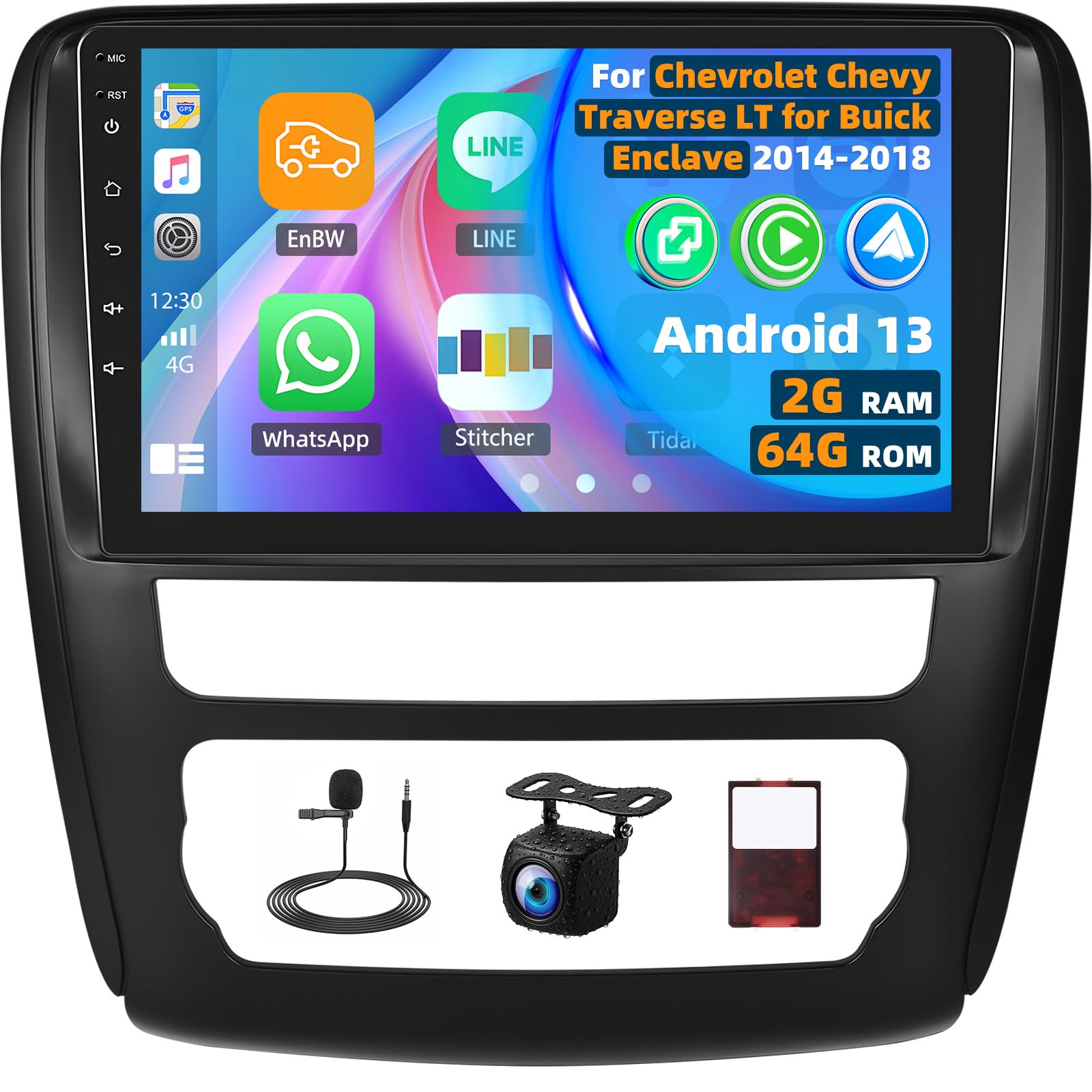 2G+64G Car Radio for Chevrolet Chevy Traverse for Buick Enclave 2014-2018 with Wireless Carplay Android Auto,9" Touchscreen Car Radio with Mirror Link