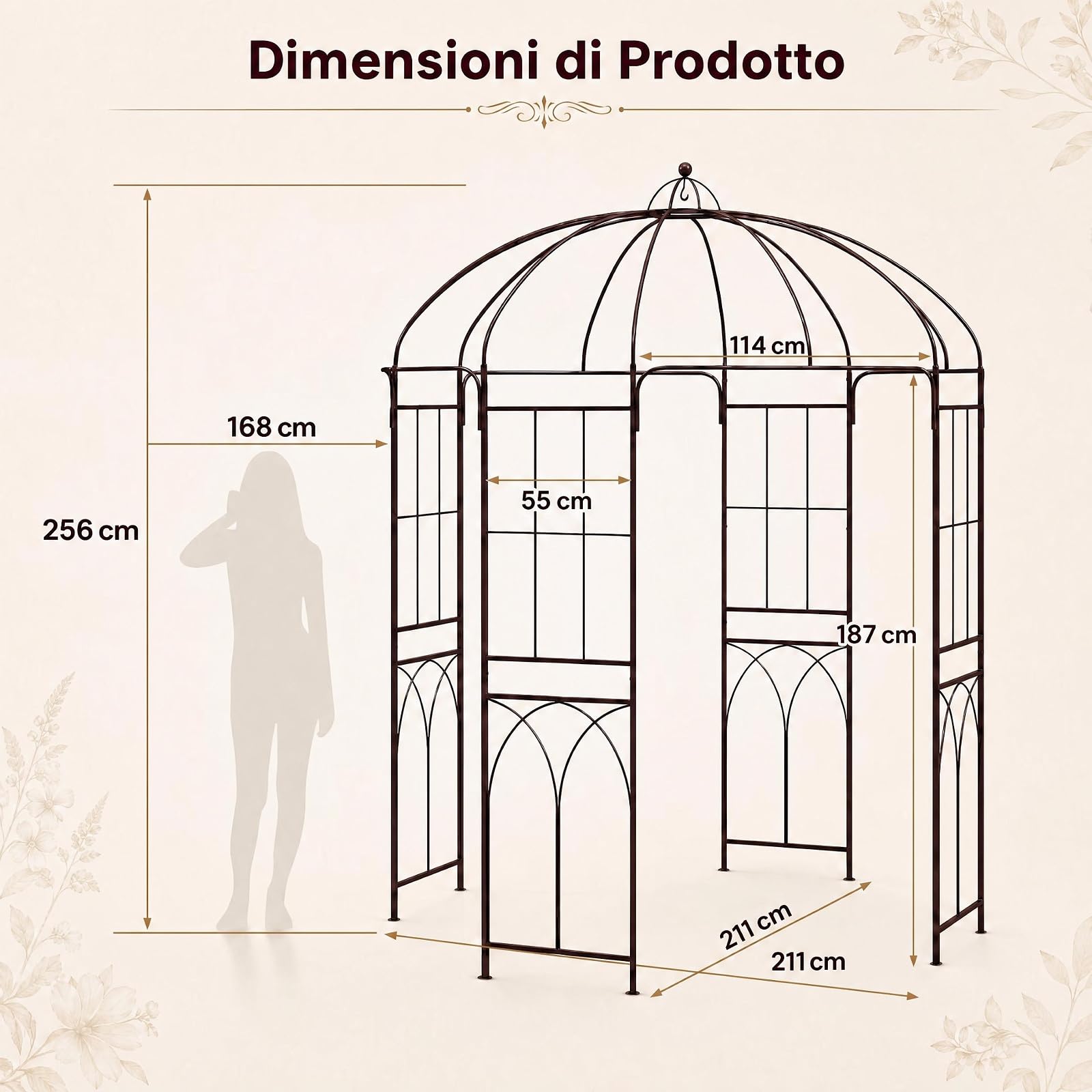 GYMAX Arco per Rampicanti, Pergolato da Giardino in Metallo