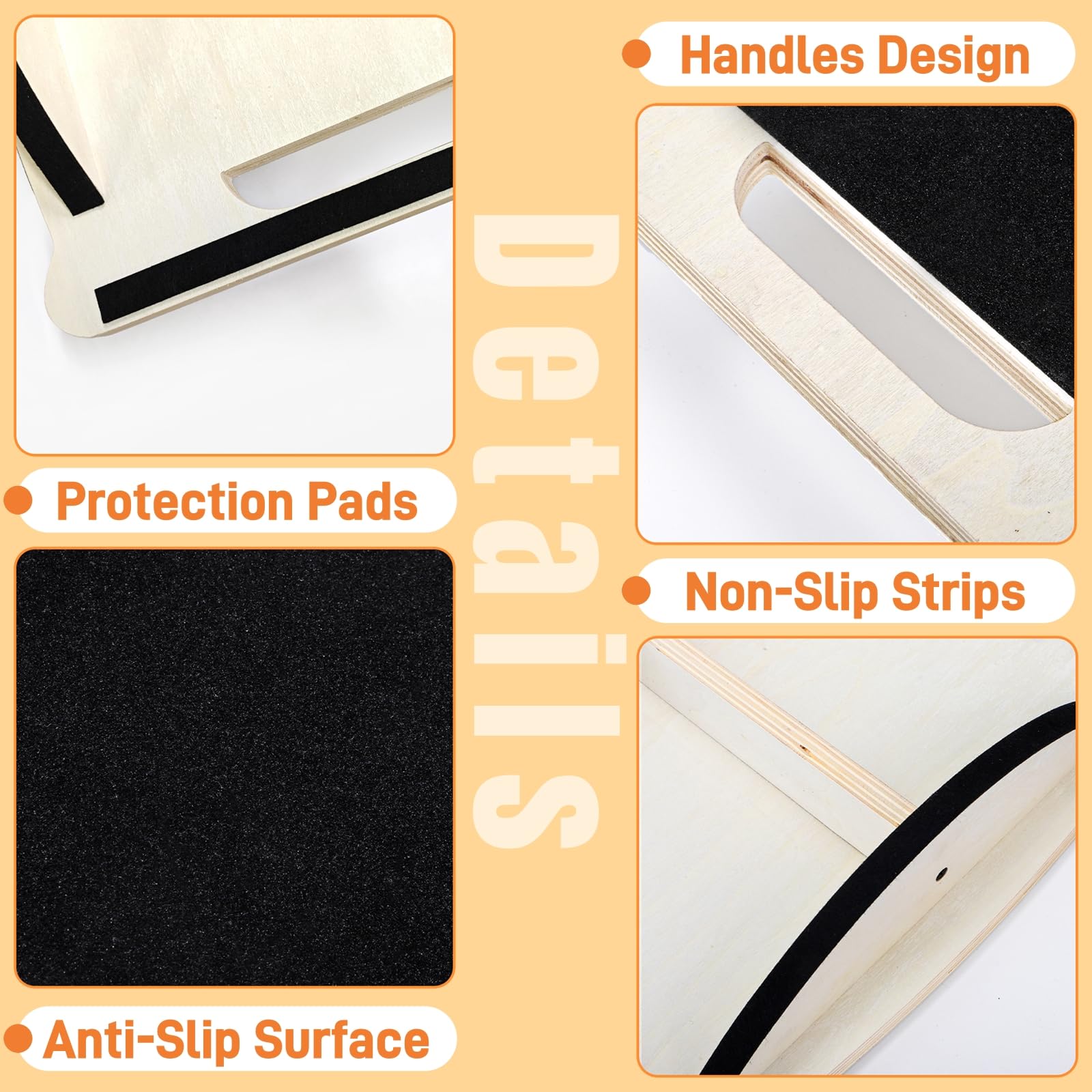 Balance Board professionale in legno, tavola oscillante da 158,8 kg con manico per adulti, tavola oscillante antiscivolo per fisioterapia e forza del core, tavole di bilanciamento per