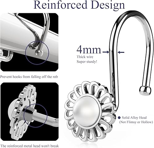 Miniatura 5 de Ganchos plateados para cortina de ducha, ganchos decorativos para cortina de ducha, anillos de ducha de metal resistente, ganchos de ducha de