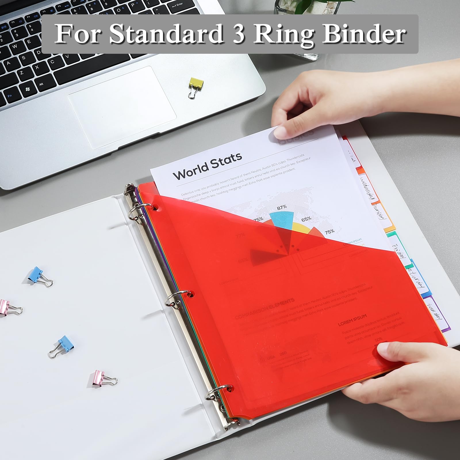 MRLUKwin 24Pack Binder Dividers with 56 Customizable Labels, 3 Hole Punch Plastic File Dividers for 3 Ring Binders - Image 4