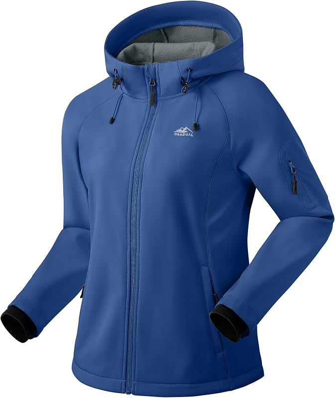 Women's Fleece Lined Softshell Jacket Windproof Warm Light Waterproof Hooded Jacket for Women Winter/Fall/Spring