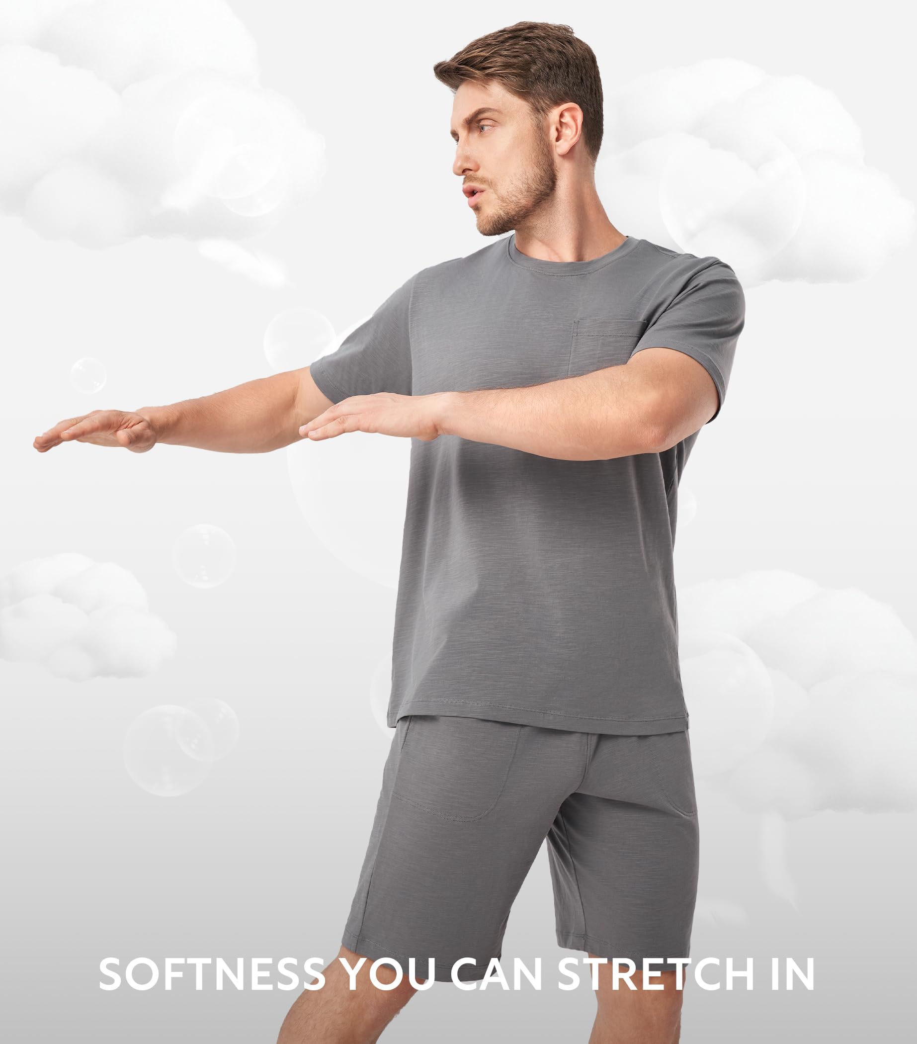 DAVID ARCHY Conjunto de pijama de verano de manga corta para hombre, de algodón suave, textura flameada, ligero, conjunto de descanso para hombre con bolsillos