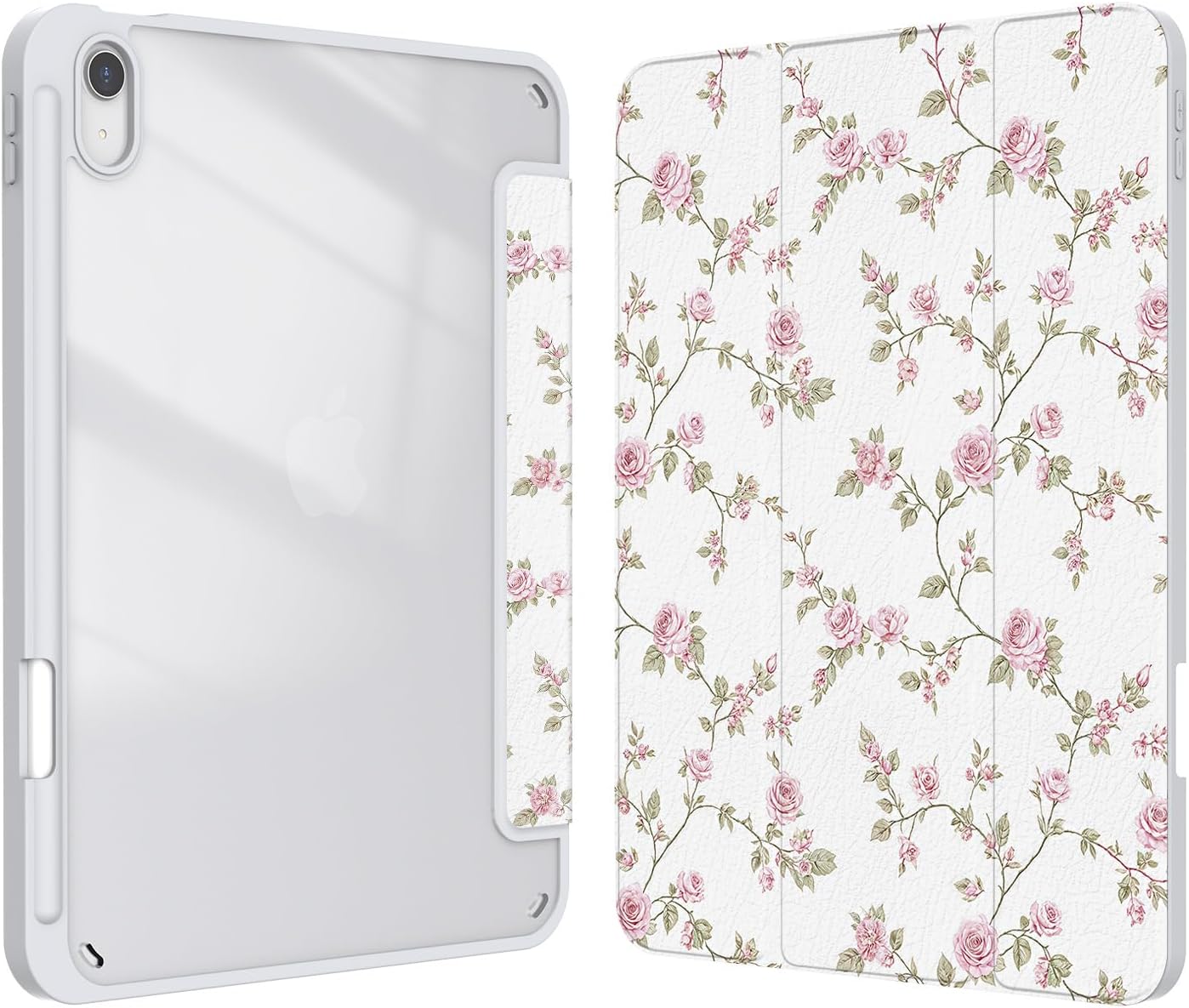 Case for iPad (A16) 11th Generation (2025) 11 inch, iPad 10th Generation (2022) 10.9 inch, Case with Pencil Holder, Clear Back Cover Cute Design for Women Girl, Auto Sleep/Wake, Pink Flower
