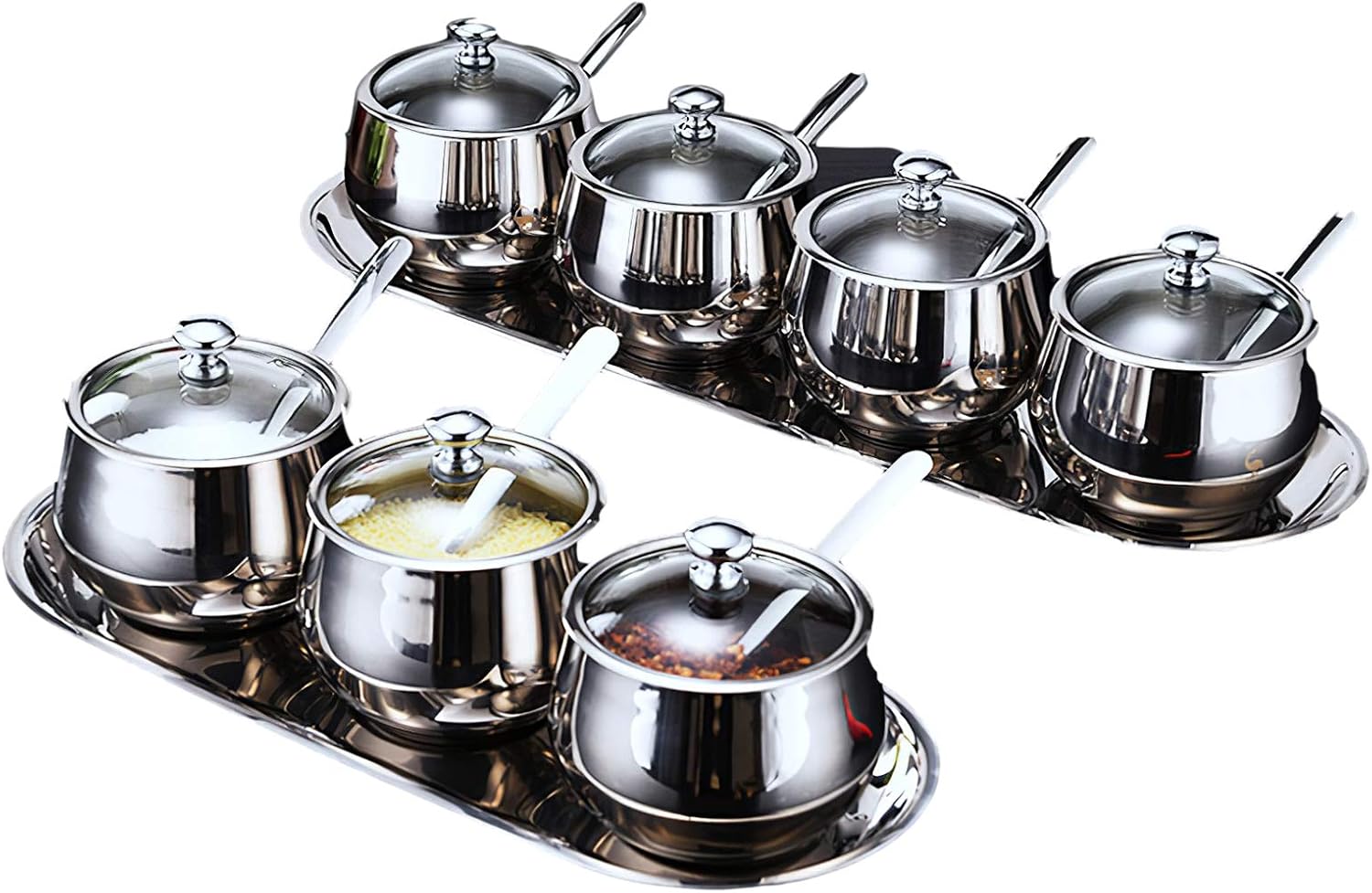 rismart Condiments Sugar Containers Bowls Pots Spice Jars Seasoning Box Set Silver 4 Pieces