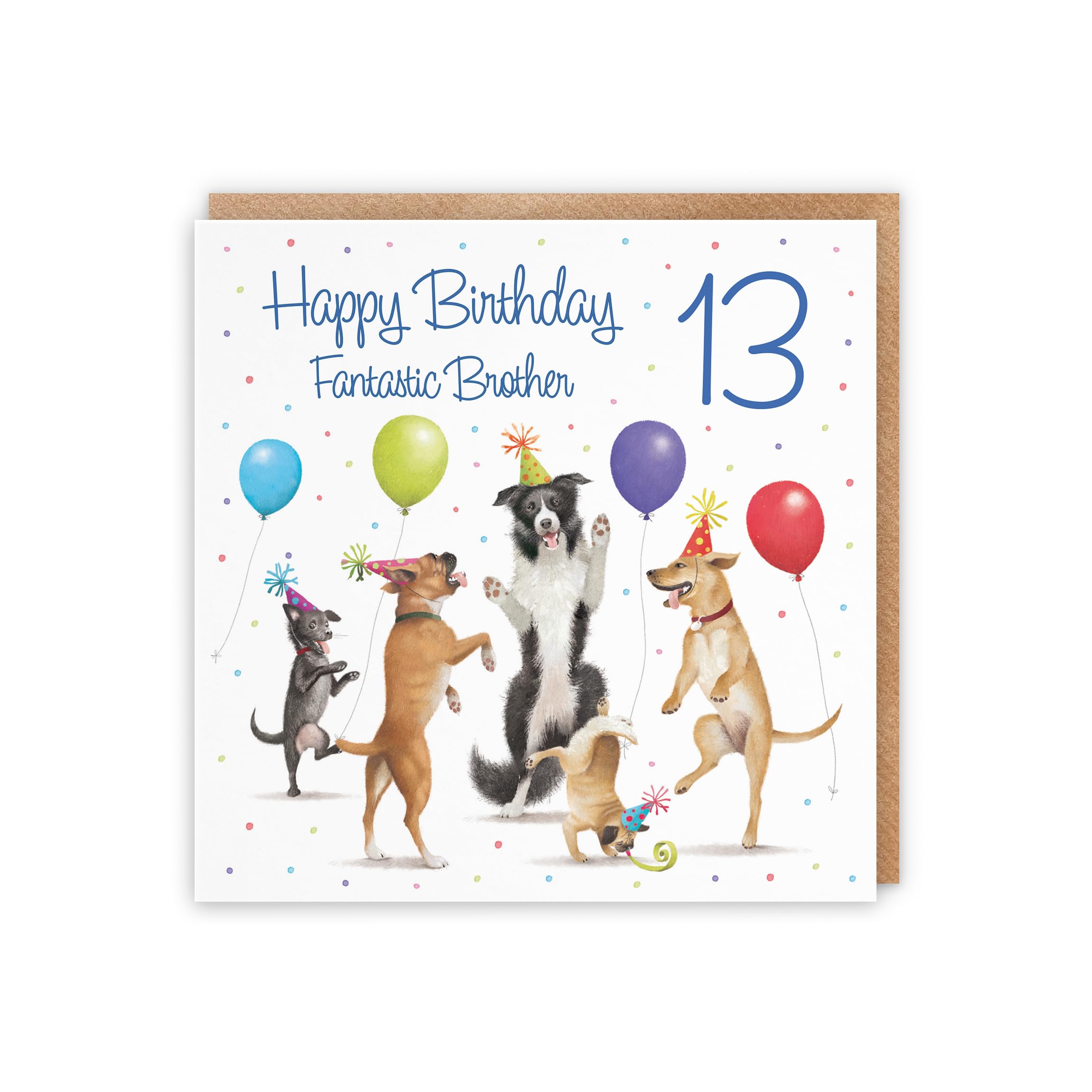 Hunts England 13th Brother Birthday Card - Dancing Dogs - Fantastic Brother - Age 13 - Boy's 13th Birthday Card - Milo's Gallery - Funny - 4
