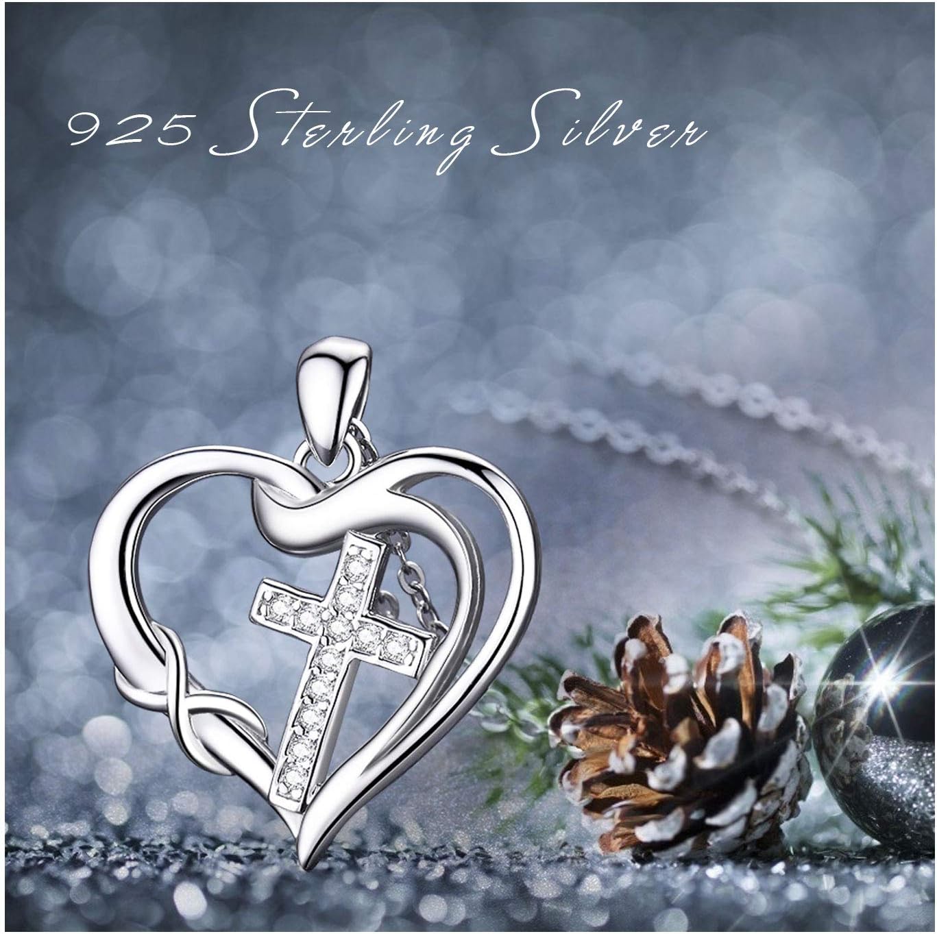 CUOKA MIRACLE Cross Necklace Love Heart Infinity Pendant Necklace 925 Sterling Silver with Dainty Chain 18’’ Jewelry Christmas Gift for Women Girlfriend Valentine Mother Graduation Gift