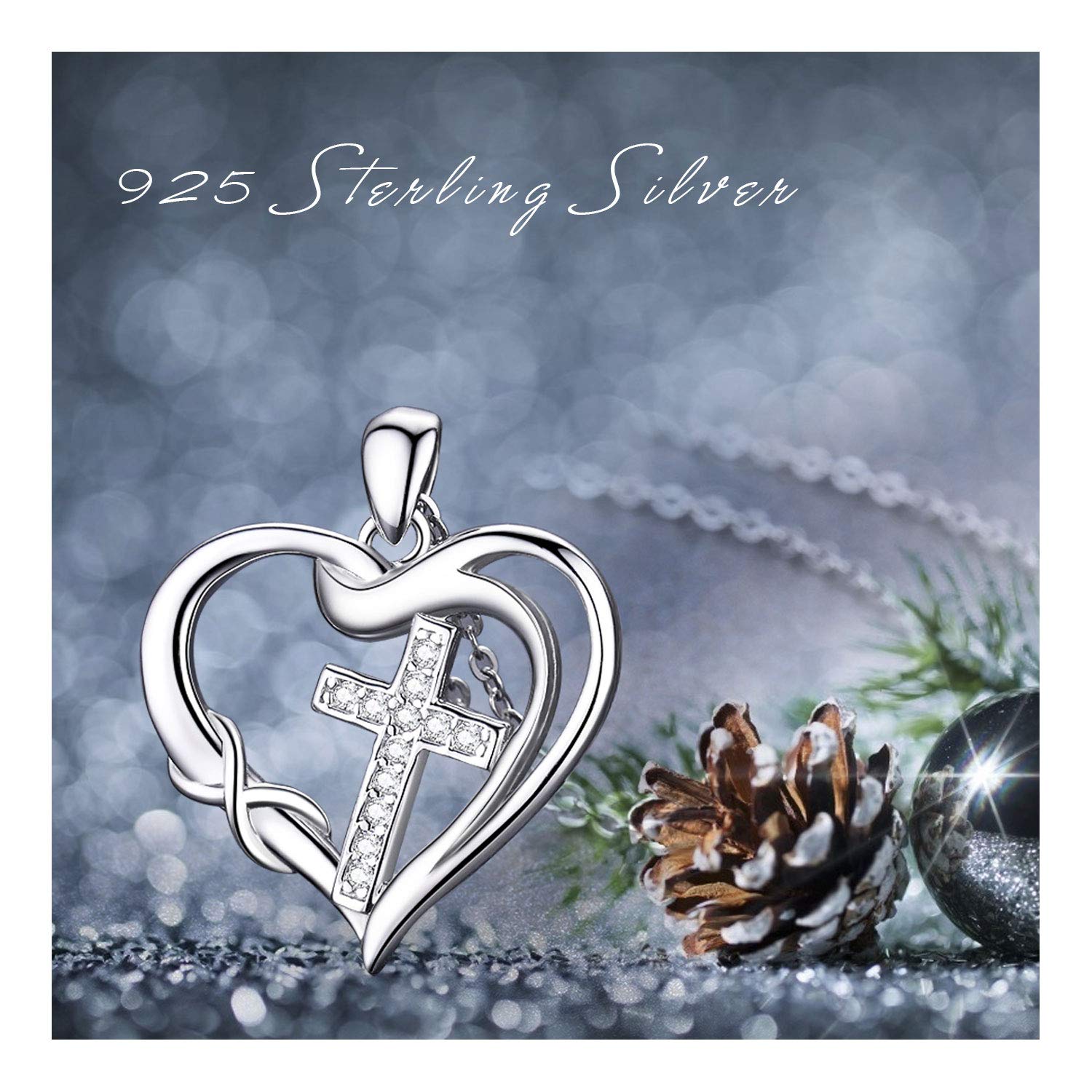 925 Sterling Silber Herz Kreuz Anhänger Halskette Faith CroSH Schmuck für Damen und Herren Perfektes religiöses Geschenk für Damen und Mädchen