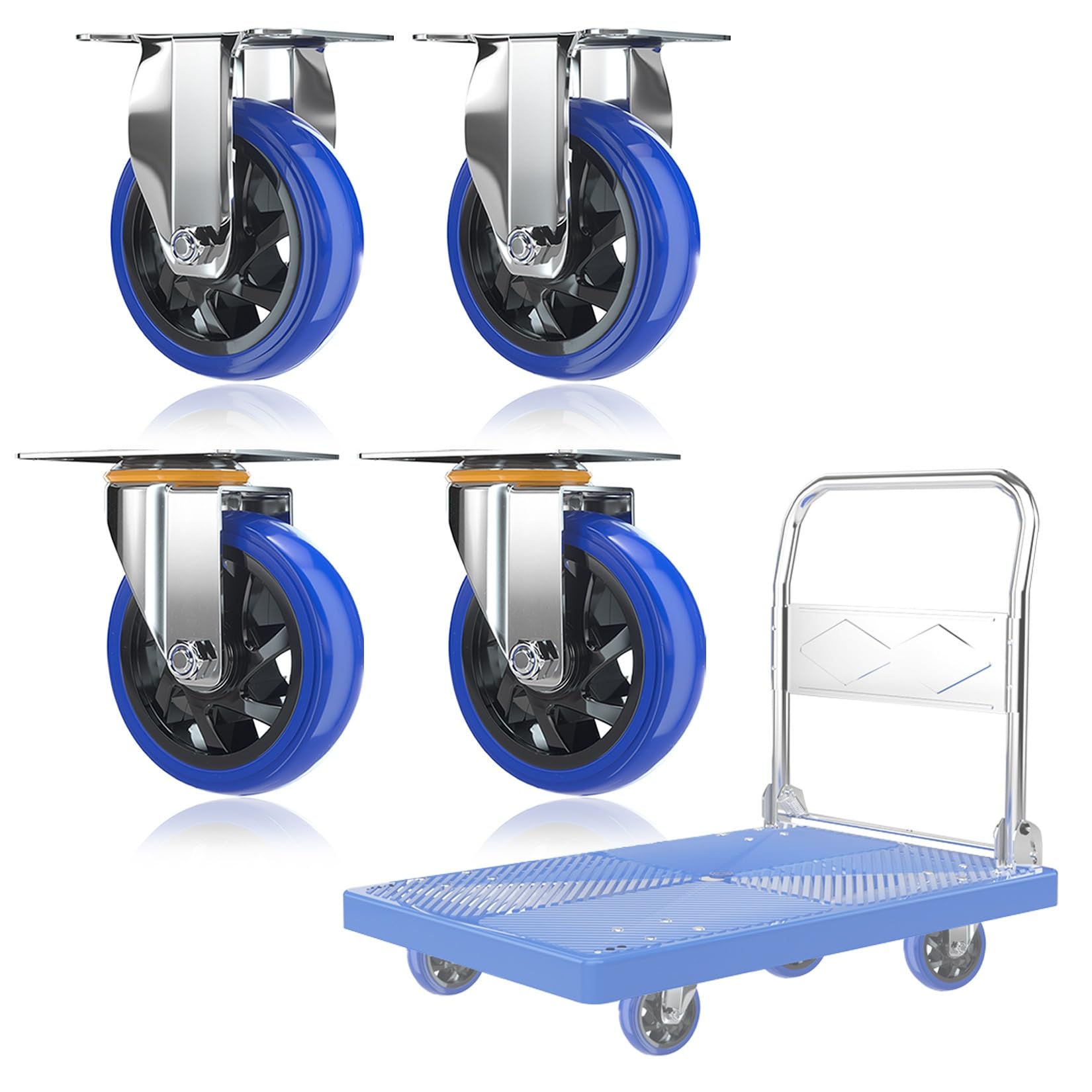 Lenkrollen Möbelrollen 4-Zoll-5-Zoll-Set mit 4 Ersatzrollen for Trolley-Möbel, Heimwerker-Werkbank, bewegliches, geräuscharmes, stoßdämpfendes Gummifußrad(Fixed+Swivel,125mm/5in)