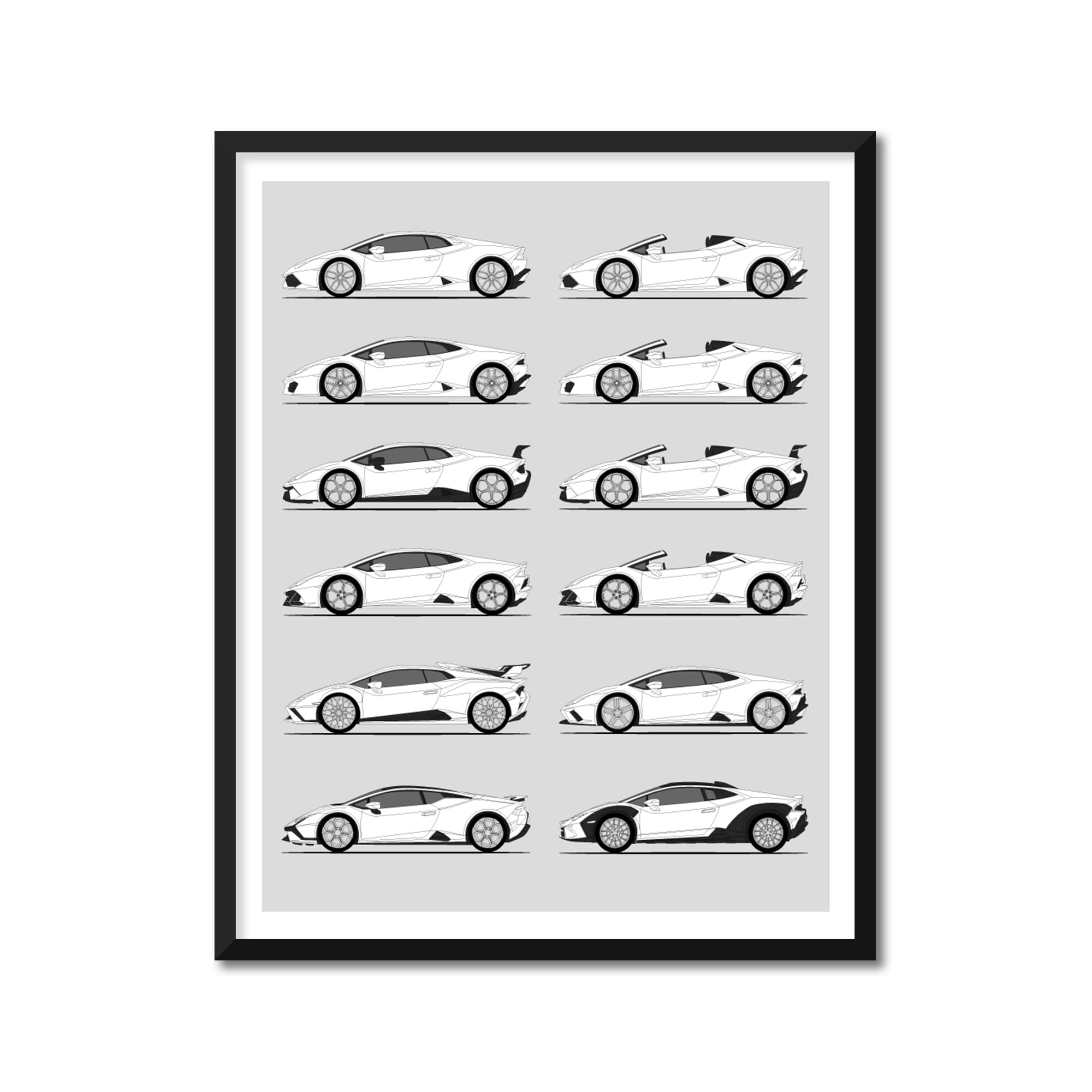 Custom Car Posters Handmade Poster compatible with History of Lamborghini Huracan Print of Lamborghini Huracan LP 610-4 Spyder 580-2 Performante Tecnica STO Gen - A3 (29.7 x 42 cm) Lustre Print