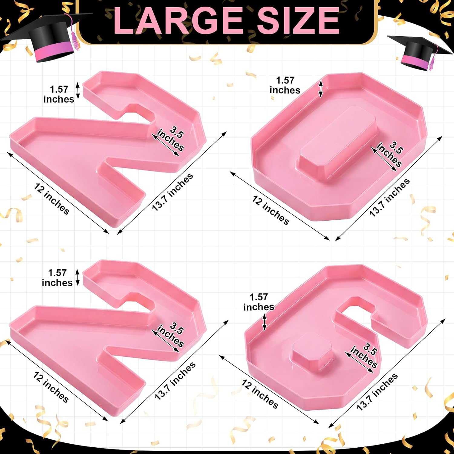 Tellingyou 2026 Charcuterie Number Fillable Plastic Boxes 13.7" Graduation Large Fillable Tray Numbers for Chocolate Candy Snack Grad Party Supplies(Pink)