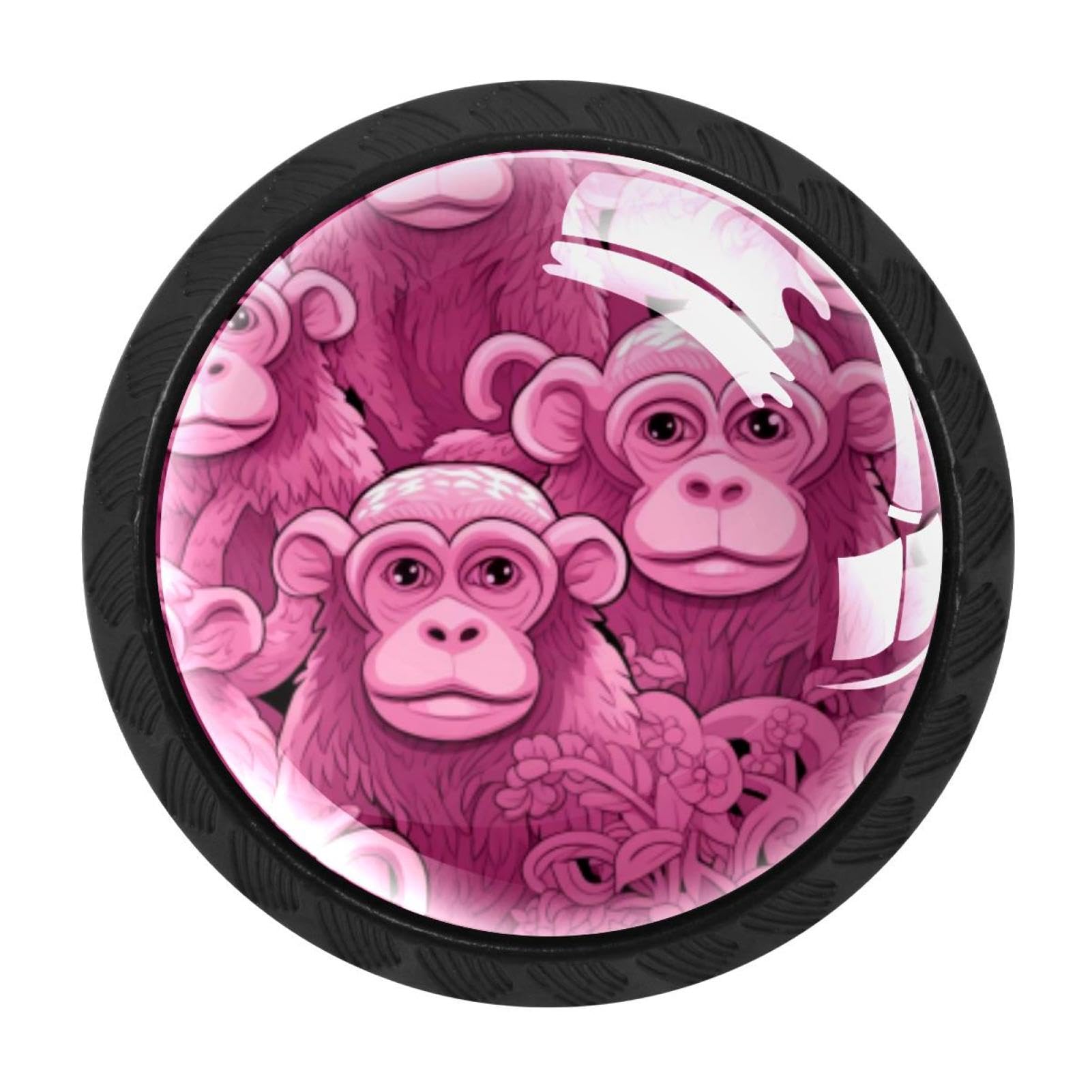 Chenzzzz Multicolored 08 4Pcs Pink Monkey Orangutan Dresser Knob Round Glass Drawer Knobs Pulls Cabinet Handle For Home Kitchen Office Bathroom Wardrobe Cupboard
