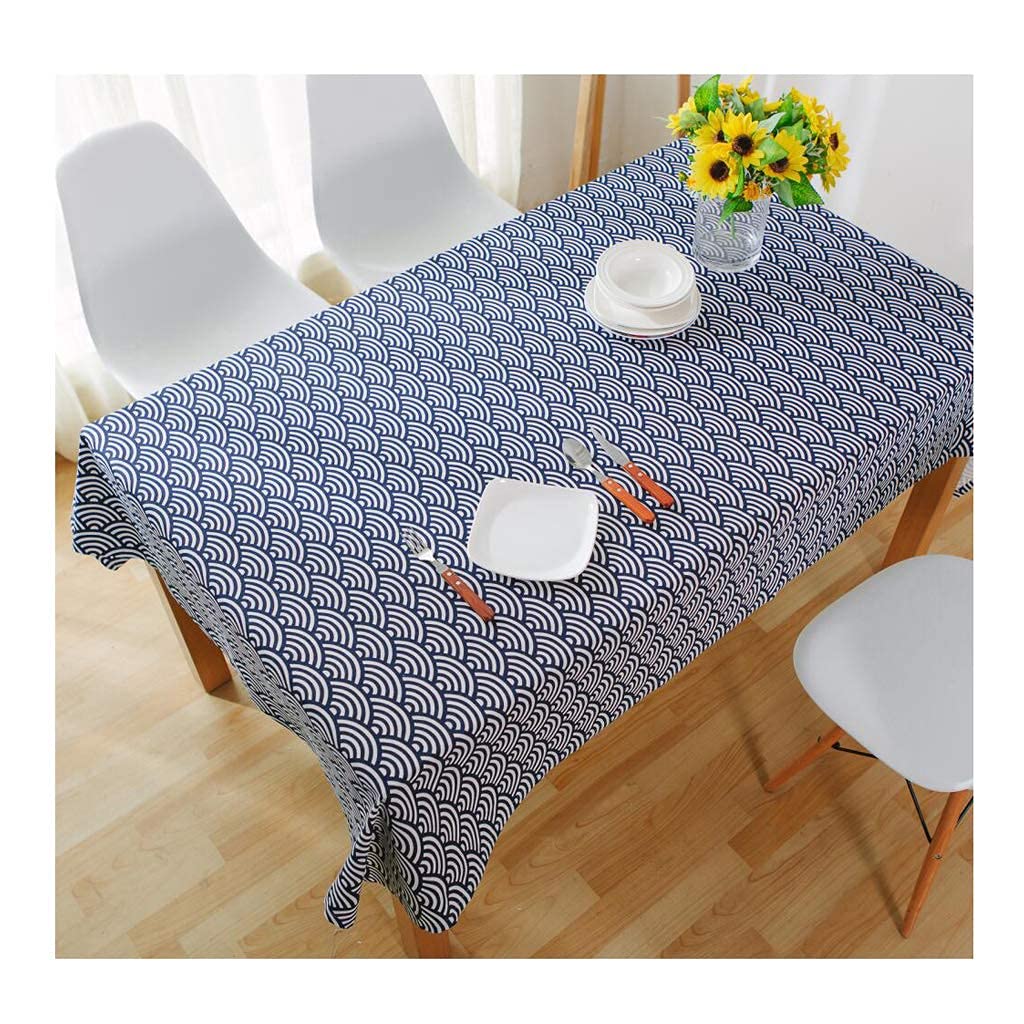 Nappe bleue imperméable coton lin pour table basse de salon et repas sur le pouce