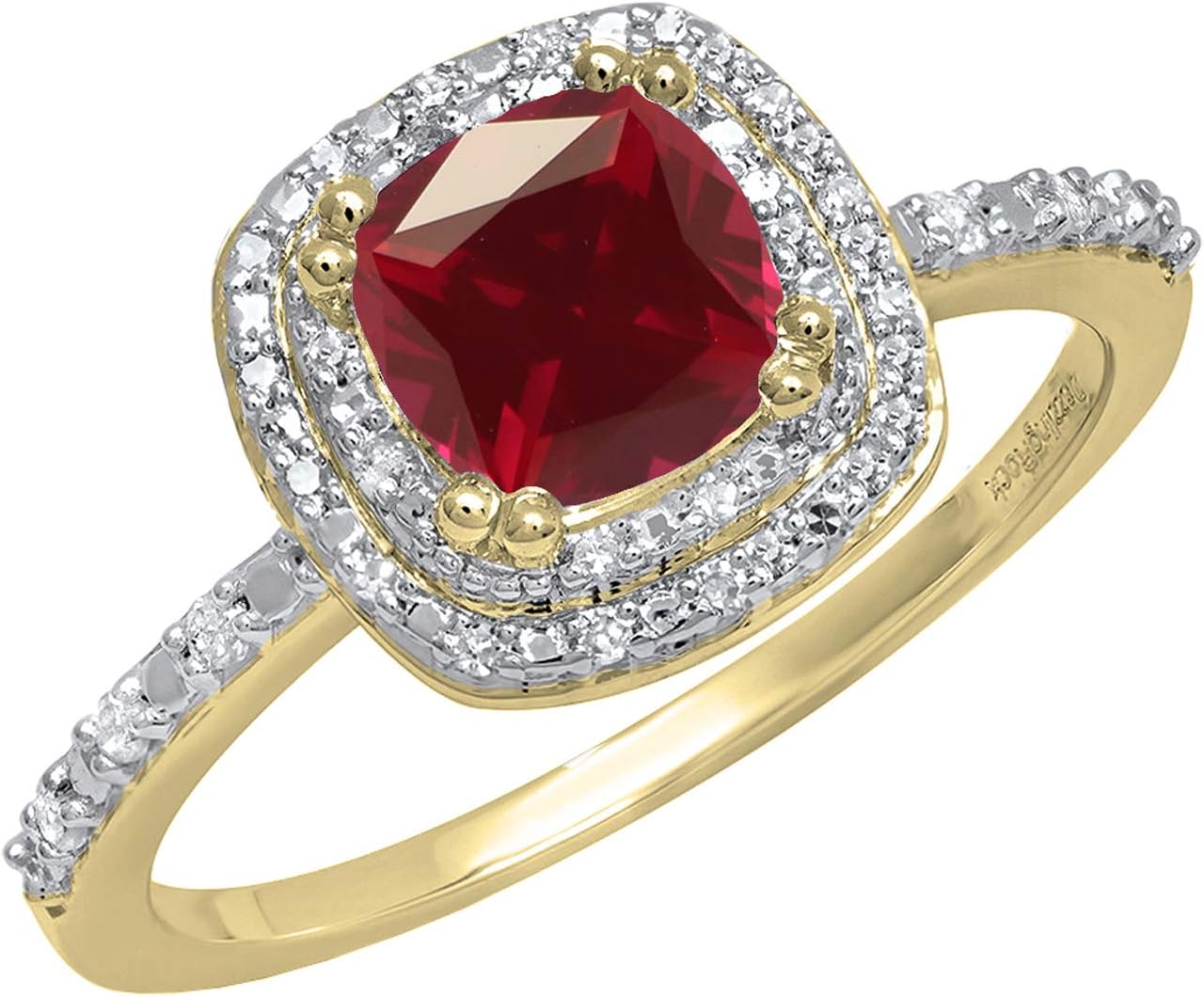 Dazzlingrock Collection 10K 6 MM Cushion Lab Created Gemstone & Round Diamond Ladies Engagement Ring, Yellow Gold