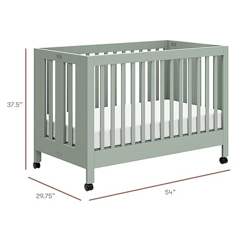 Miniatura 4 de Babyletto Maki Cuna plegable portátil 2 en 1 con kit de conversión de cama para niños pequeños en salvia clara, certificado Greenguard Gold