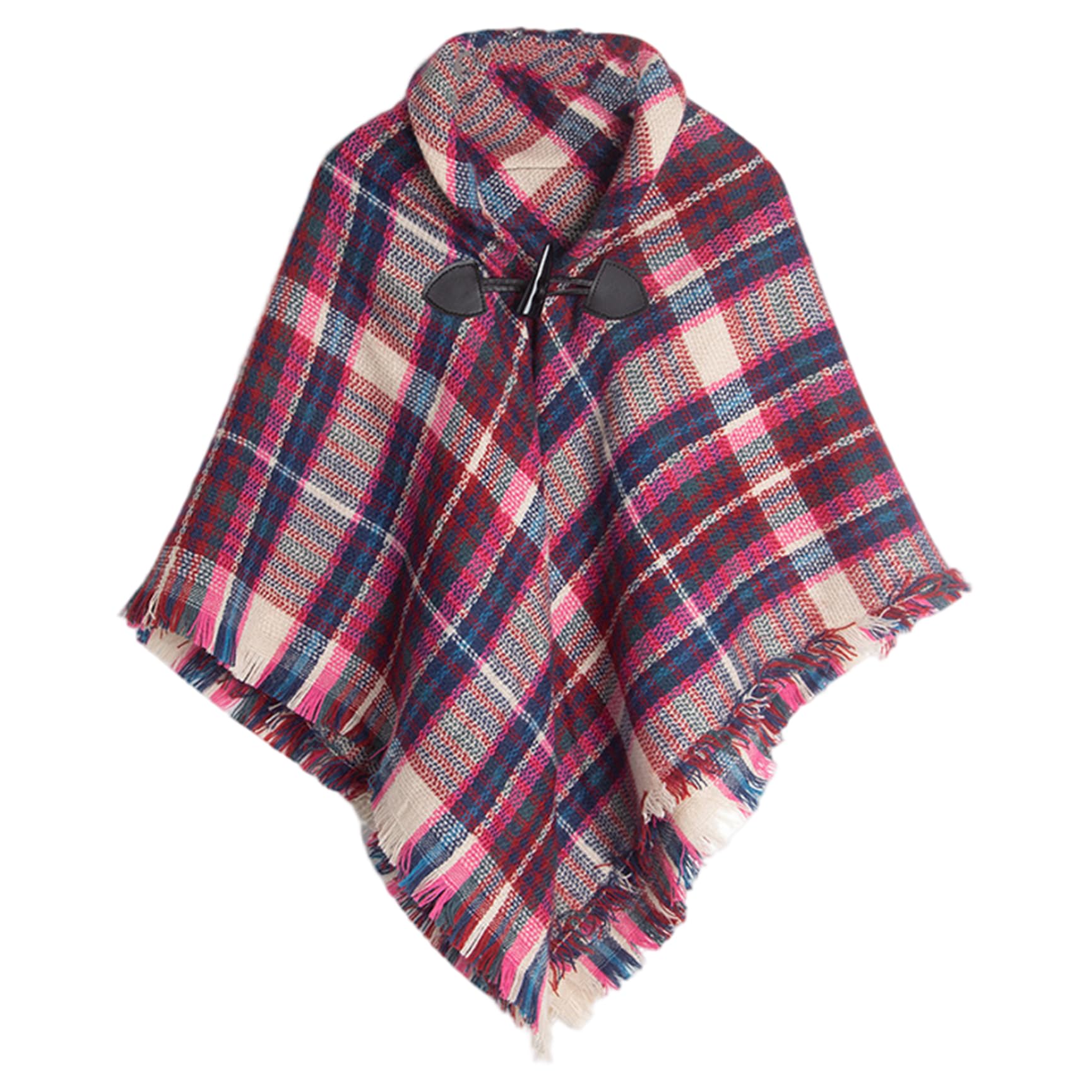 Otbushit Girls Poncho, Plaid Poncho 26 Inch Pullover Kids Shawl Horn Button Plaid Cape