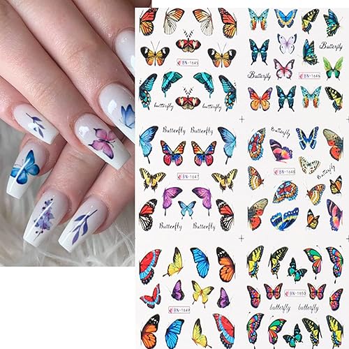Miniatura 2 de Calcomanías de uñas de mariposas holográficas, calcomanías de transferencia de agua para uñas, diseño de mariposas de colores, suministros acrílicos