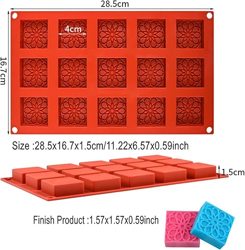 Miniatura 2 de Mousse - Moldes de silicona para tartas, paquete de 2, 15 cavidades, 1.57 x 1.57 x 0.59 pulgadas, molde redondo cuadrado de chocolate para tartas de