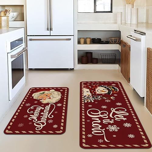 Miniatura 4 de Juego de 2 alfombras de cocina de Navidad, tapete de cocina de Papá Noel, muñeco de nieve para piso, Let It Snow Navidad, invierno, vacaciones,