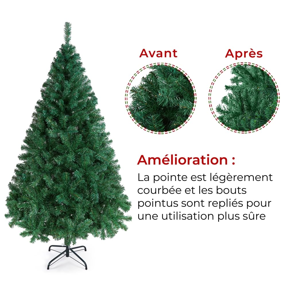 Yaheetech Sapin de Noël Artificiel 183 cm Arbre de Noël avec Support en Métal 598 Branches