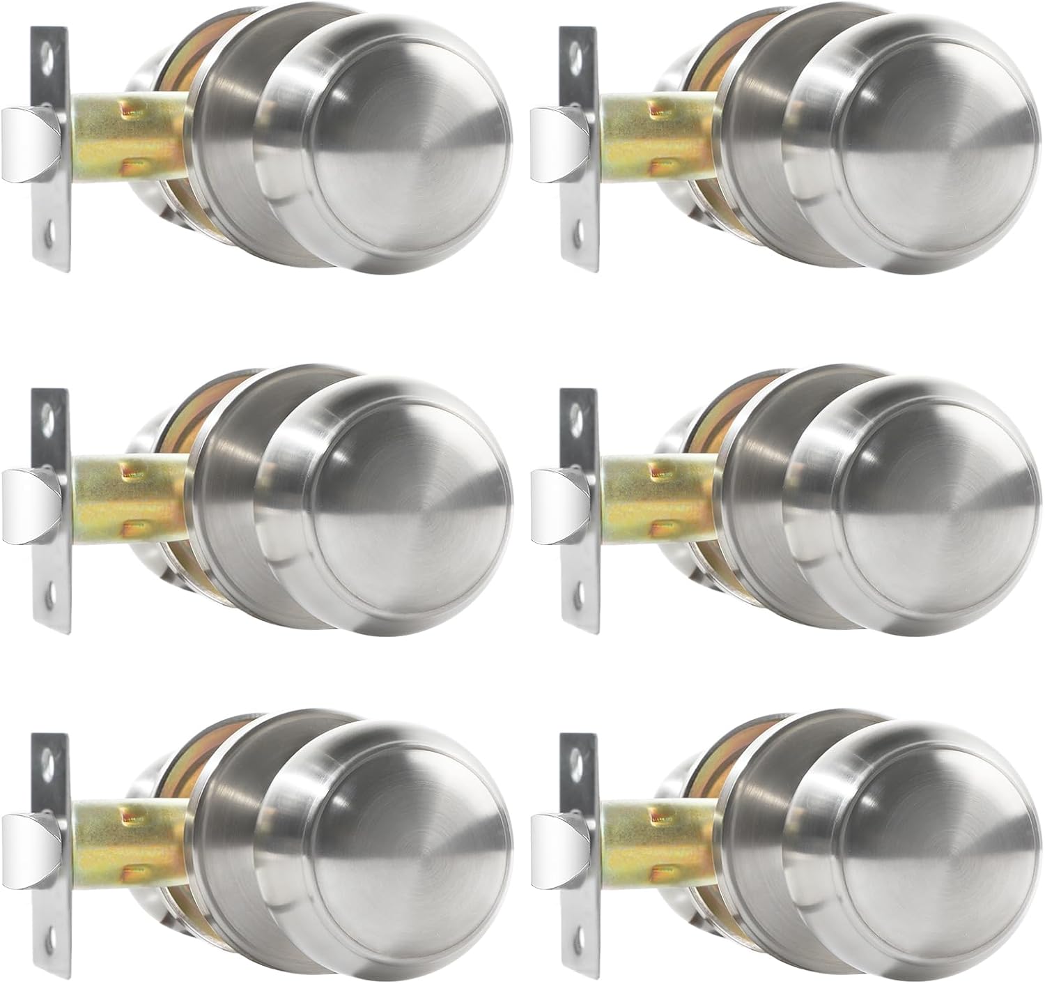 Passage Door Knobs, 6 Pack Satin Nickel Door Knobs, for Hallway & Closet Non-Locking Interior Round Door Handles Keyless Reversible for Left Right Handed Doors