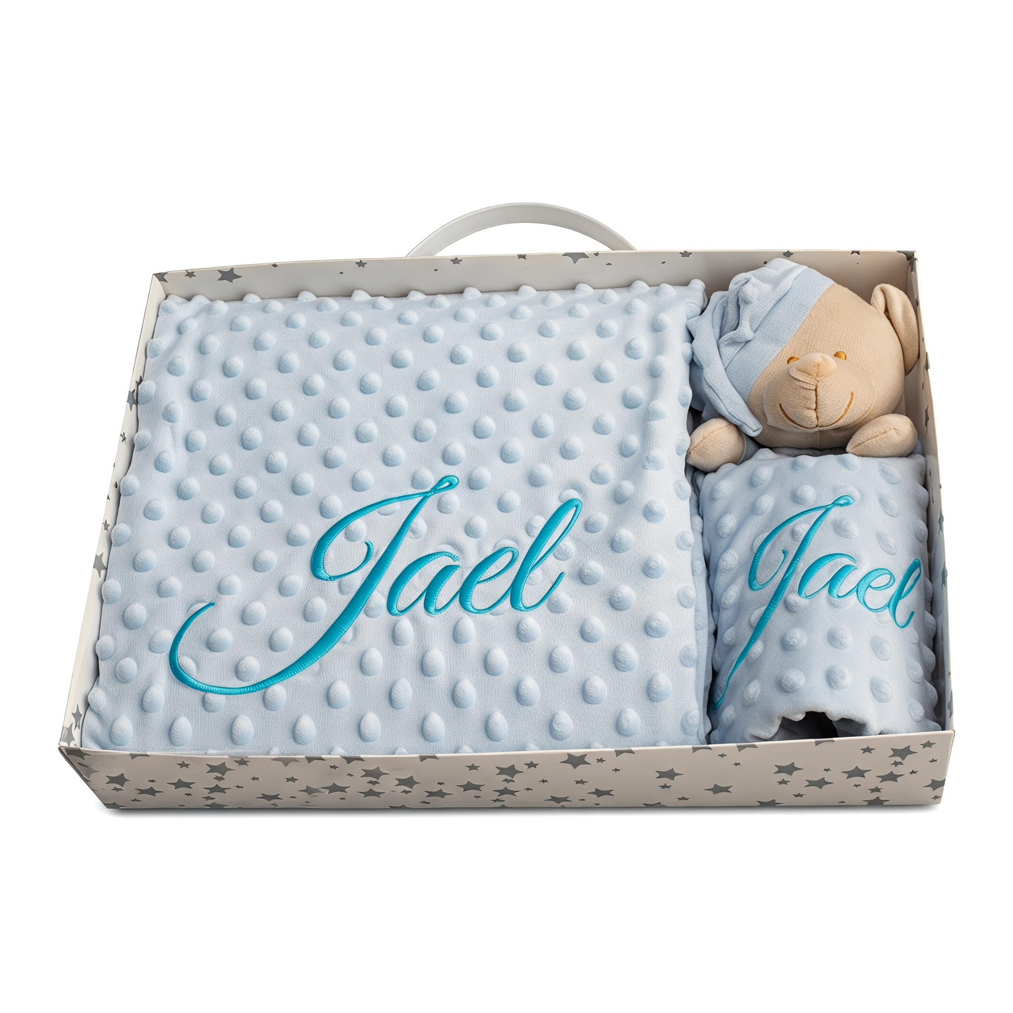variouss Couverture Bébé Personnalisée + Dou-Dou avec Nom Brodé pour Baptême, Nouveau Né, Baby Shower.
