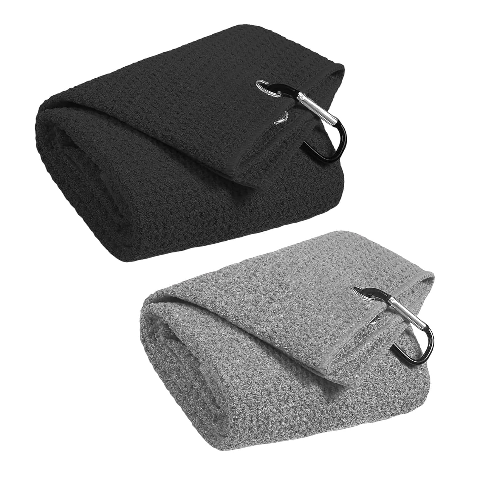Wnzdp 2 Pcs Golf Towels with Clip, Microfiber Fabric Absorbent Cleaning Towels for Golf Bags Fitness Sport Outdoor Yoga (Grey Black)