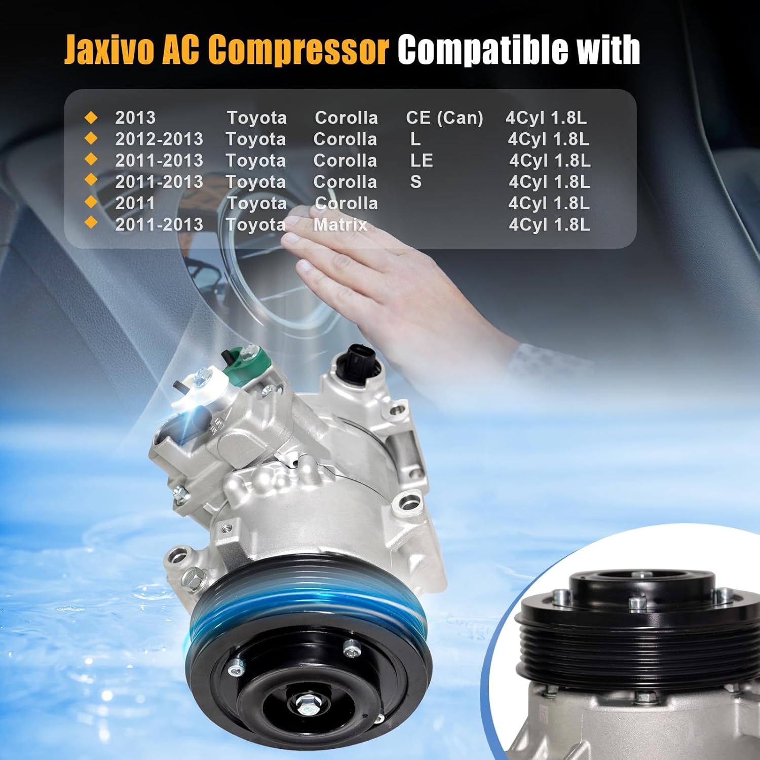 8831002711 Air Conditioning A/C Compressor with Clutch Compatible with Toyota 2011-2013 Corolla/Matrix L4 1.8L Gas,Air Conditioner Compressor Replace 178322,471-1023,CO 29097C